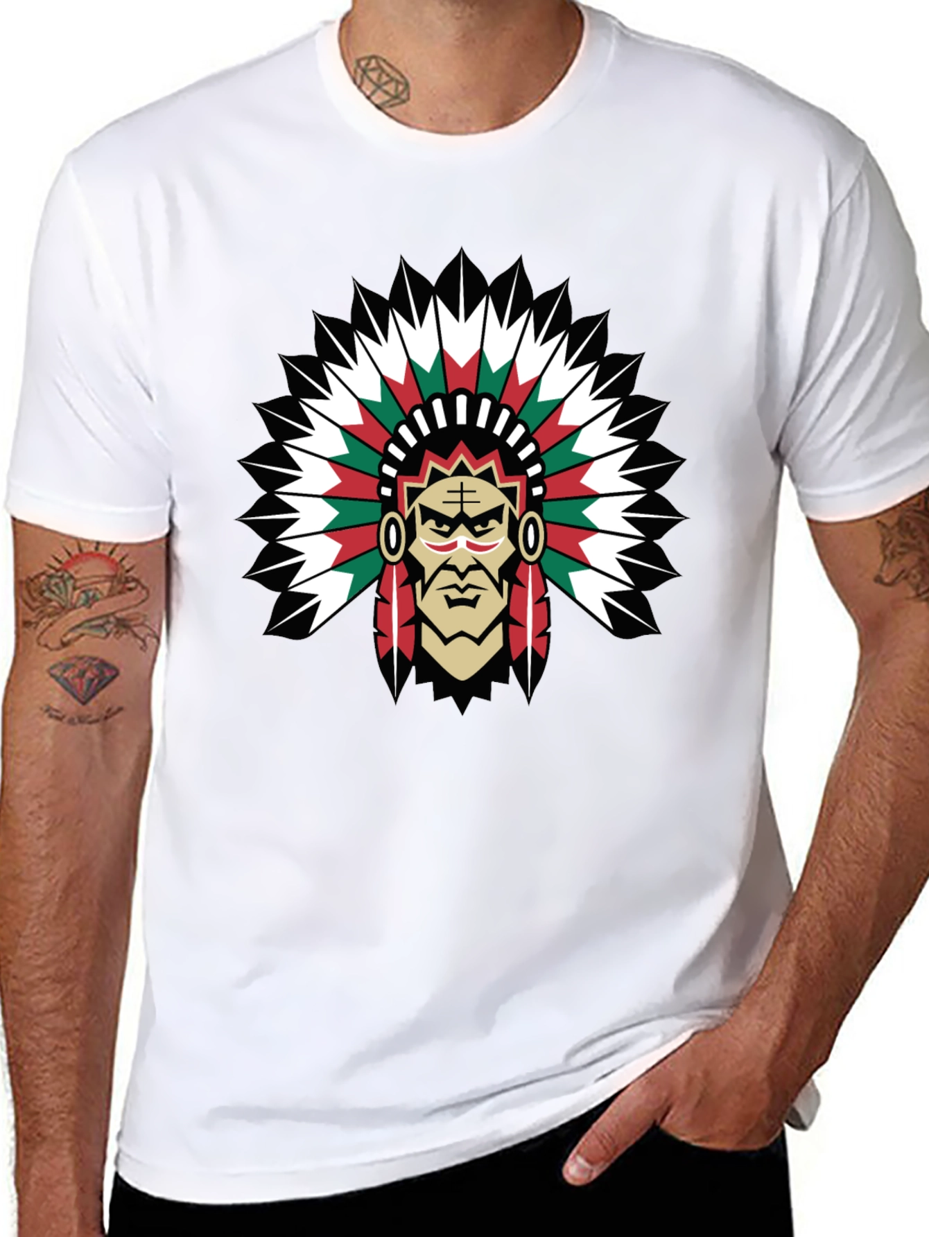 Native American Chief Graphic Tee - Bold Black T-Shirt