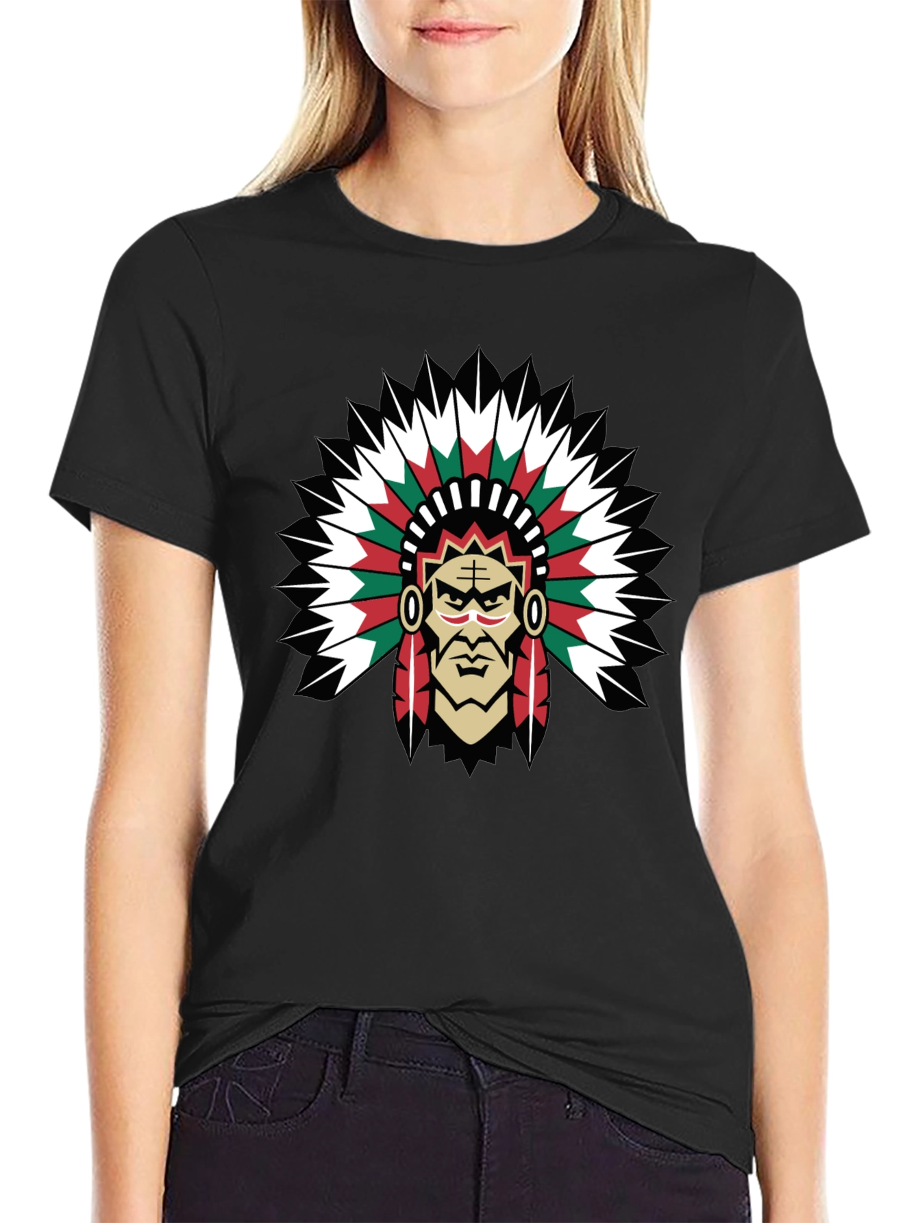 Native American Chief Graphic Tee - Bold Black T-Shirt