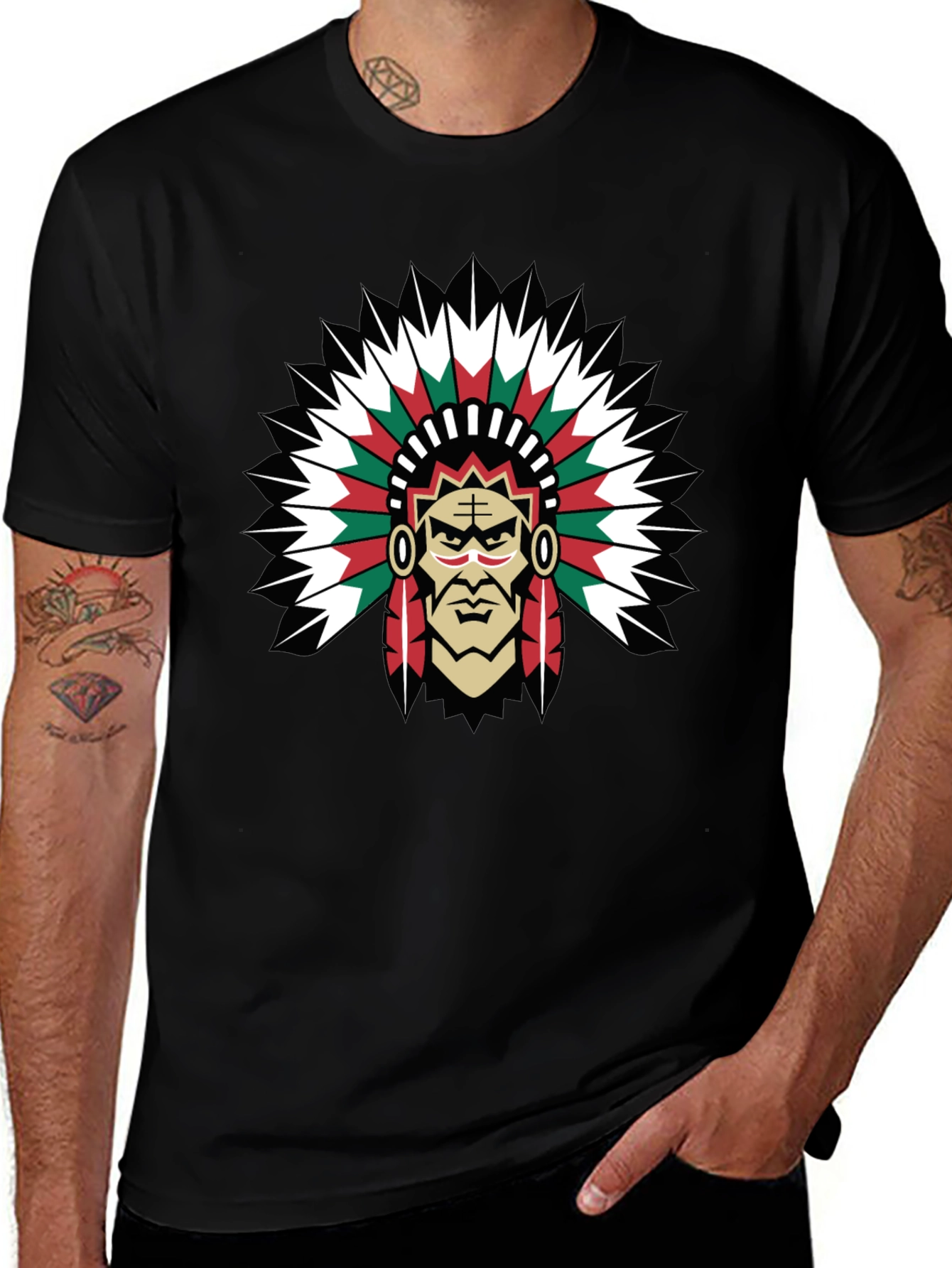 Native American Chief Graphic Tee - Bold Black T-Shirt