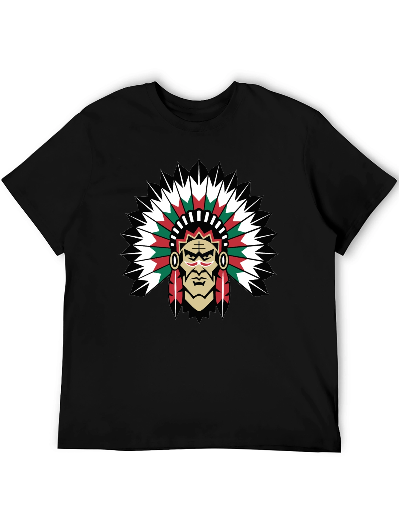 Native American Chief Graphic Tee - Bold Black T-Shirt