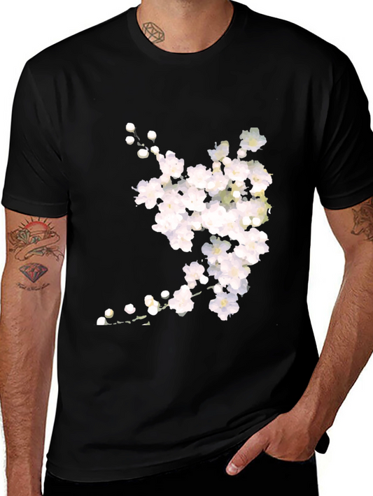 Floral Print Black Crew Neck T-Shirt
