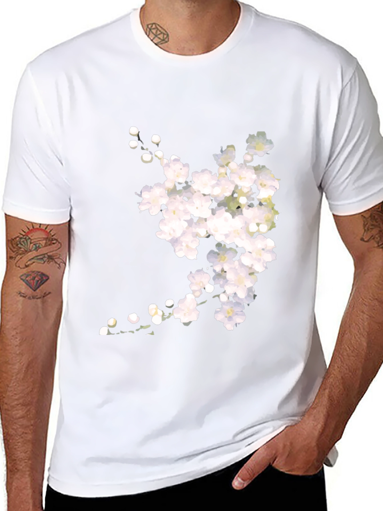 Floral Print Black Crew Neck T-Shirt