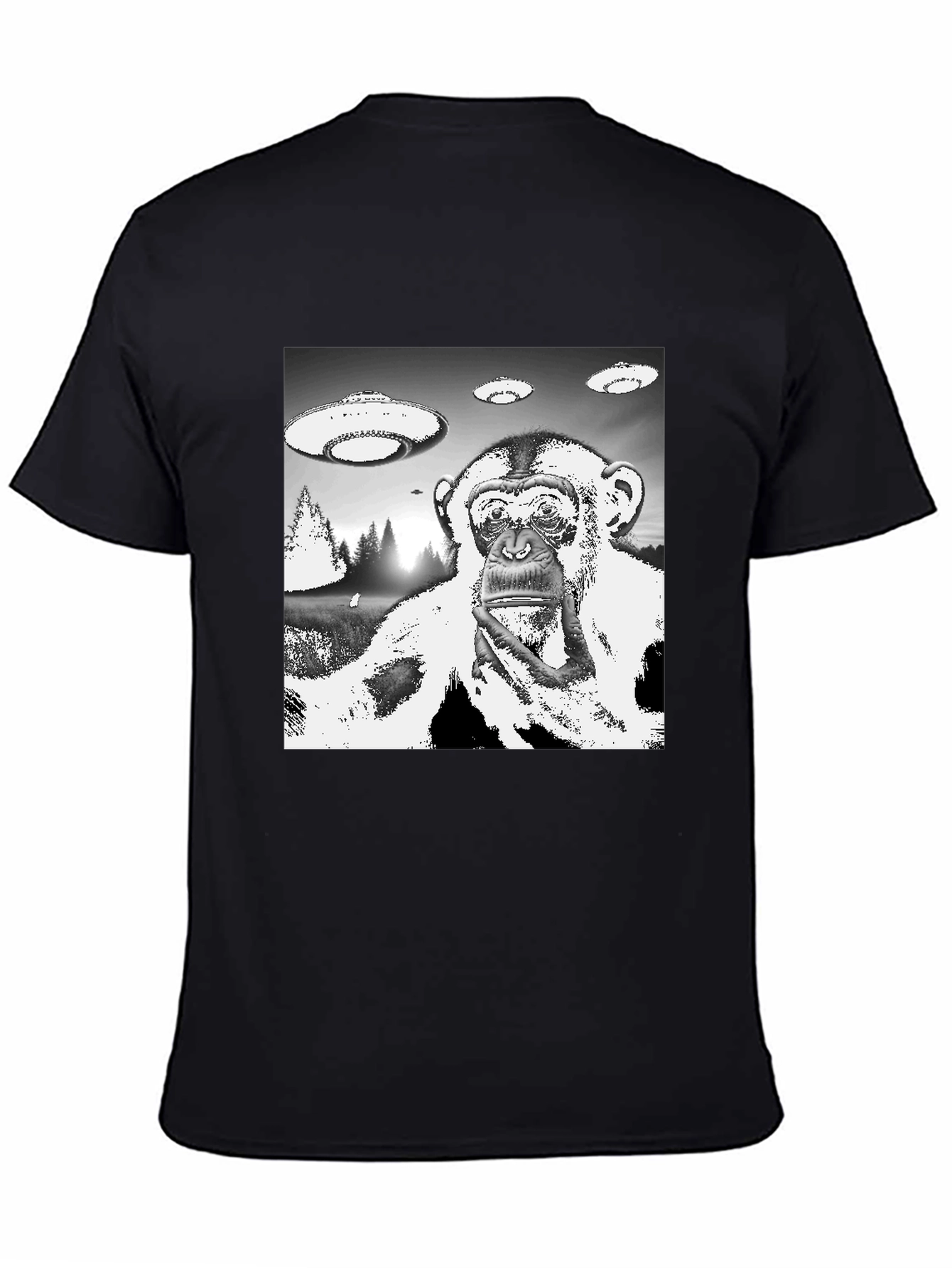 UFO Monkey Graphic Tee - Black Cotton T-Shirt