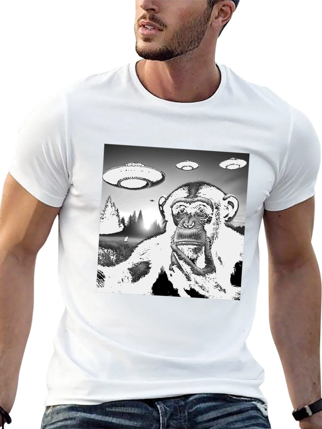 UFO Monkey Graphic Tee - Black Cotton T-Shirt