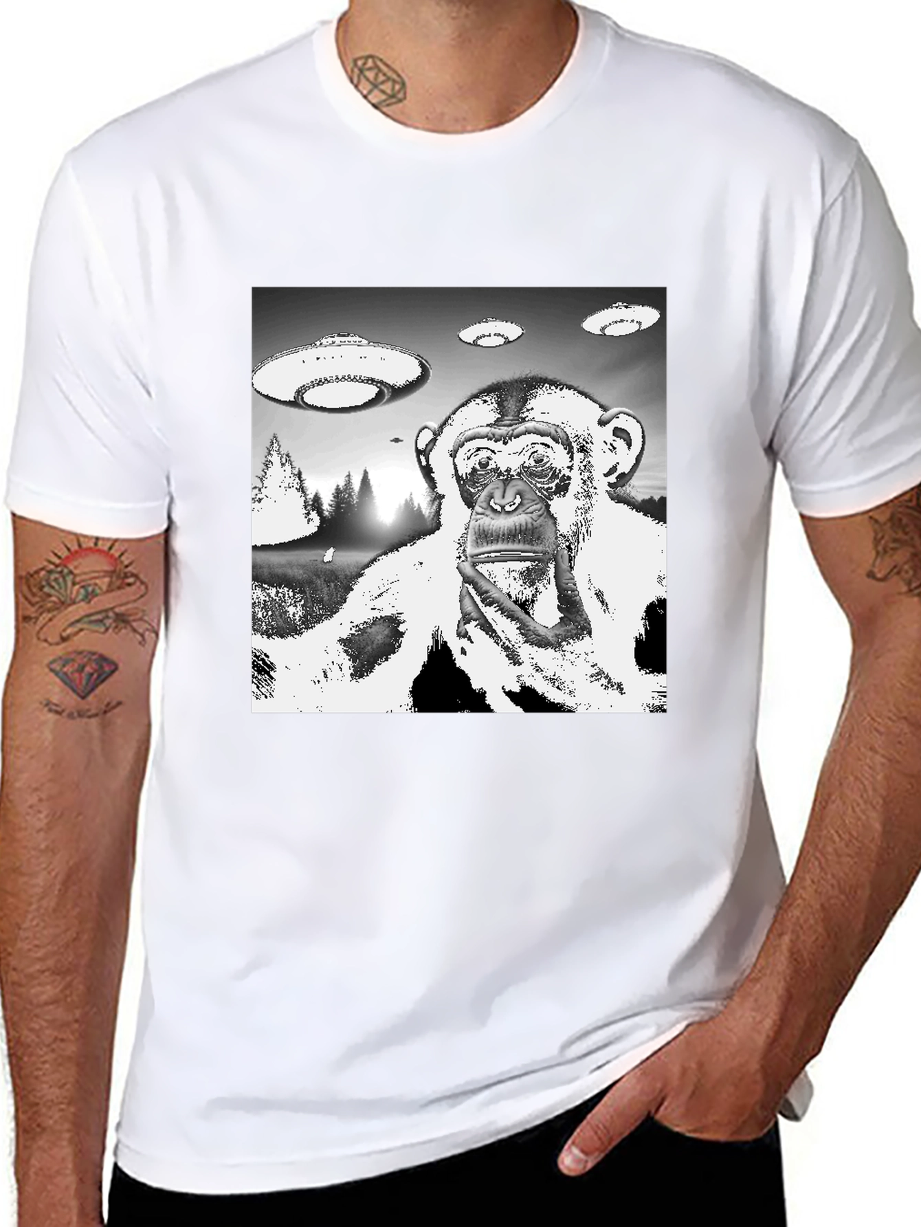 UFO Monkey Graphic Tee - Black Cotton T-Shirt
