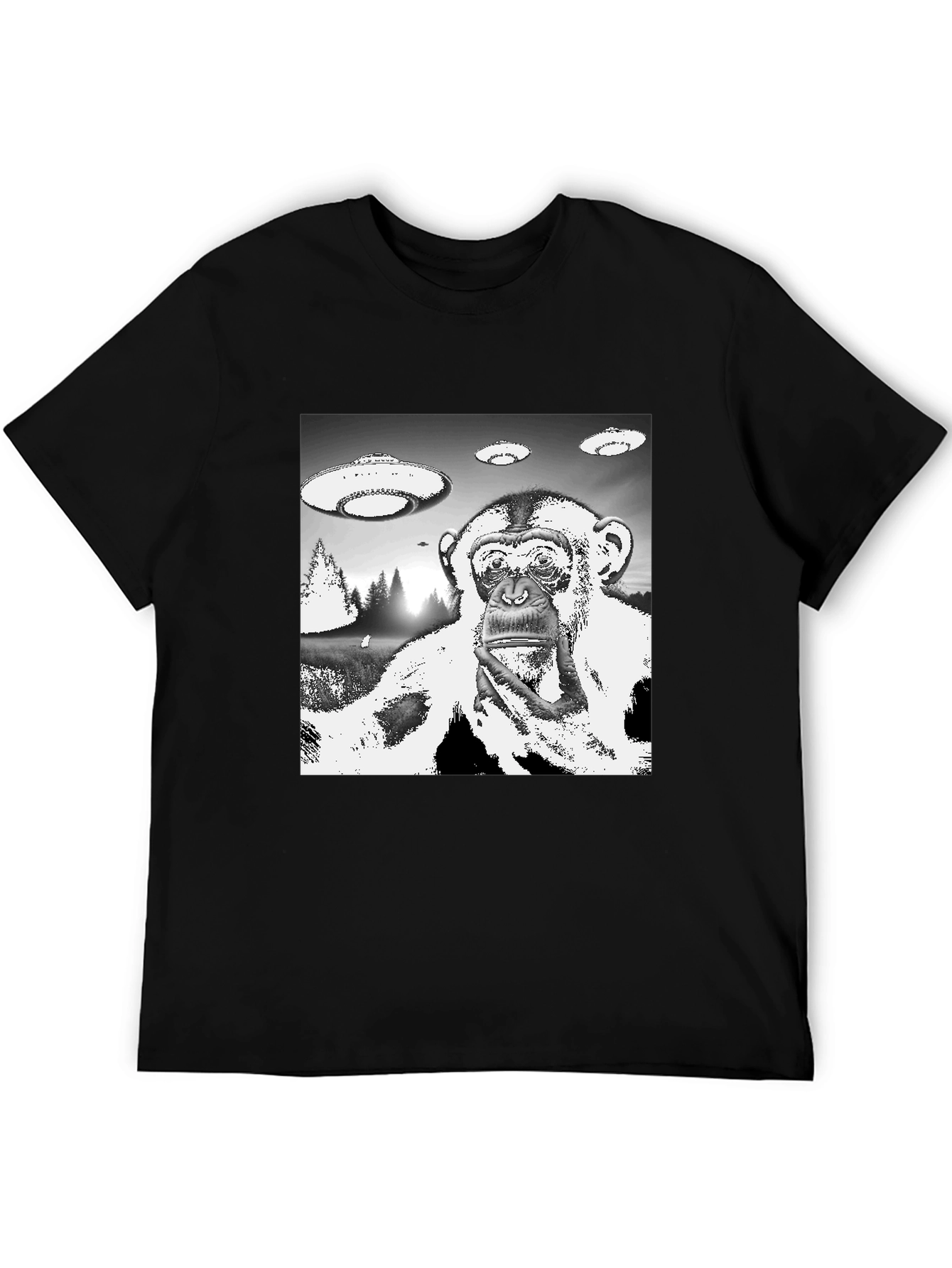 UFO Monkey Graphic Tee - Black Cotton T-Shirt