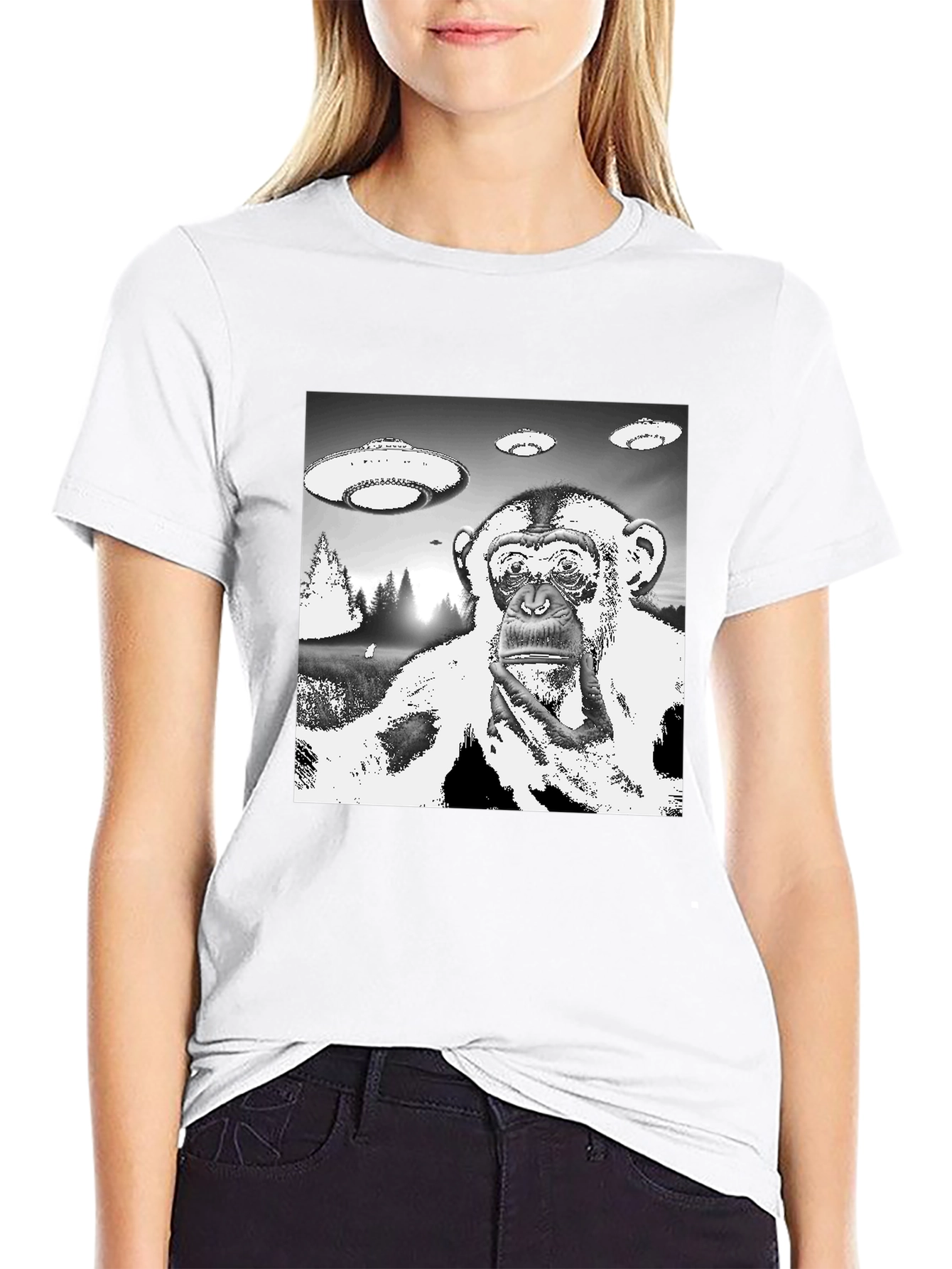 UFO Monkey Graphic Tee - Black Cotton T-Shirt