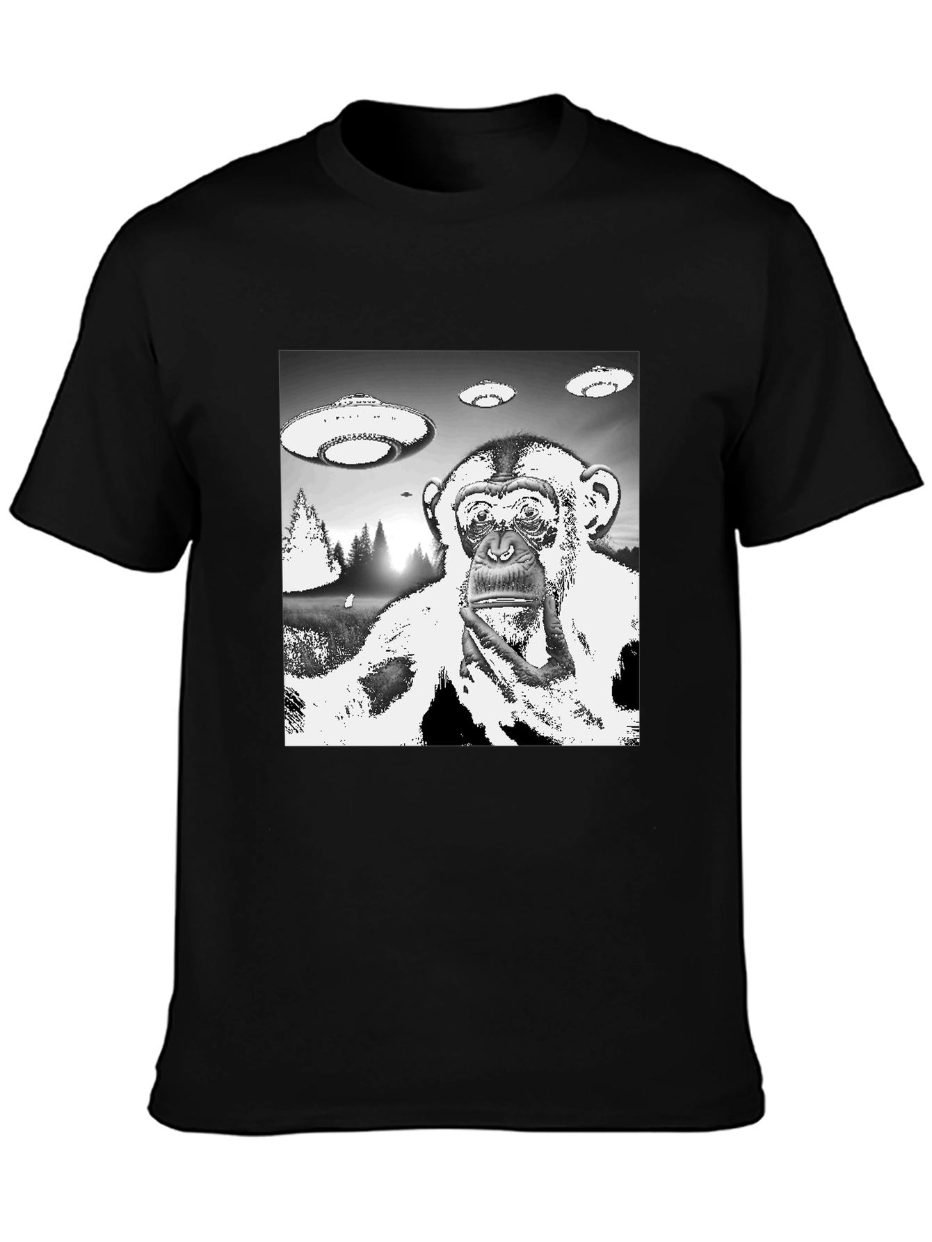 UFO Monkey Graphic Tee - Black Cotton T-Shirt