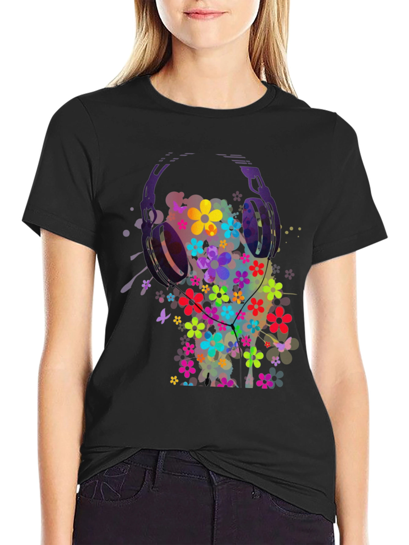 Floral Headphones Mens Graphic Tee