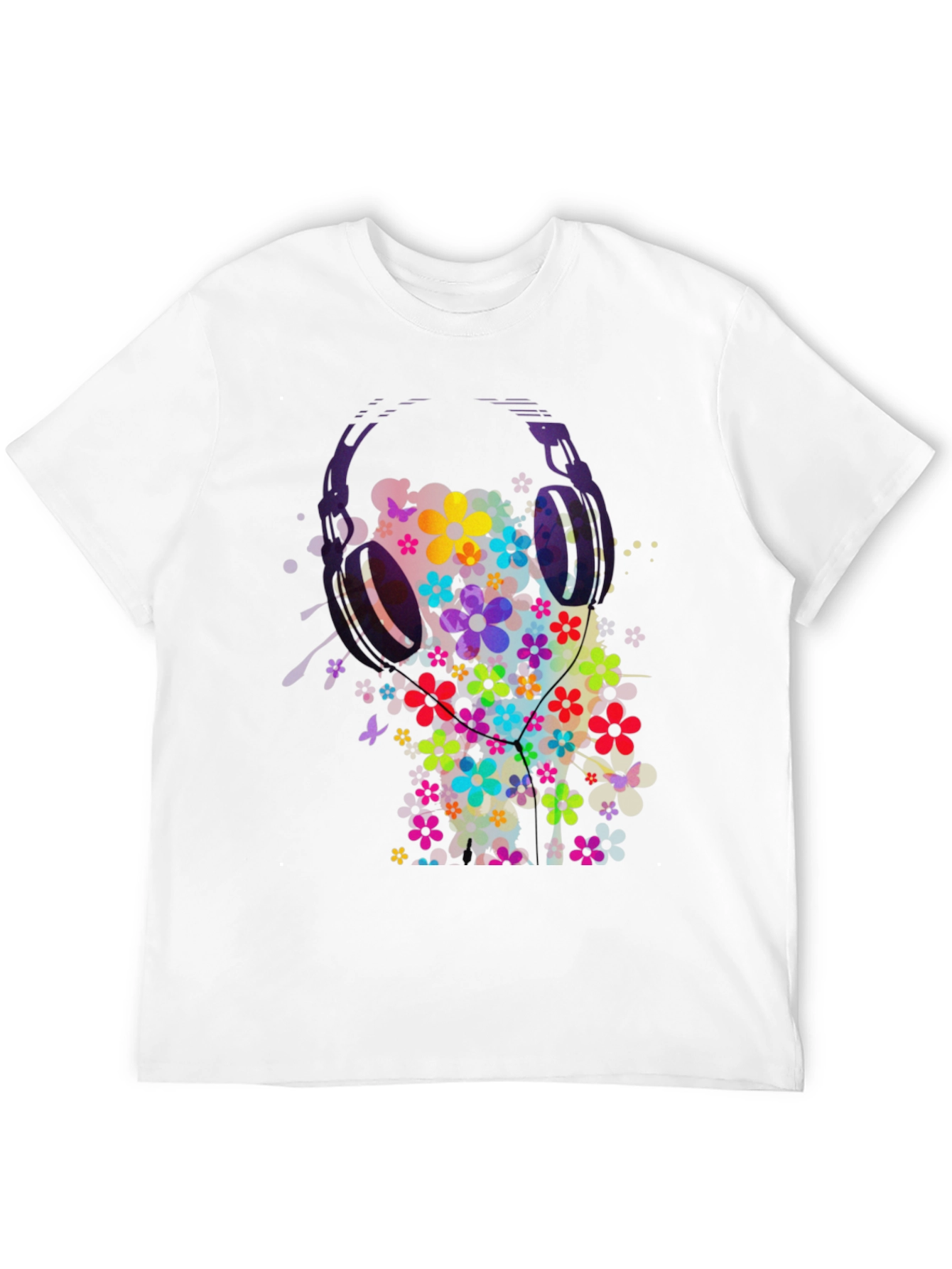 Floral Headphones Mens Graphic Tee