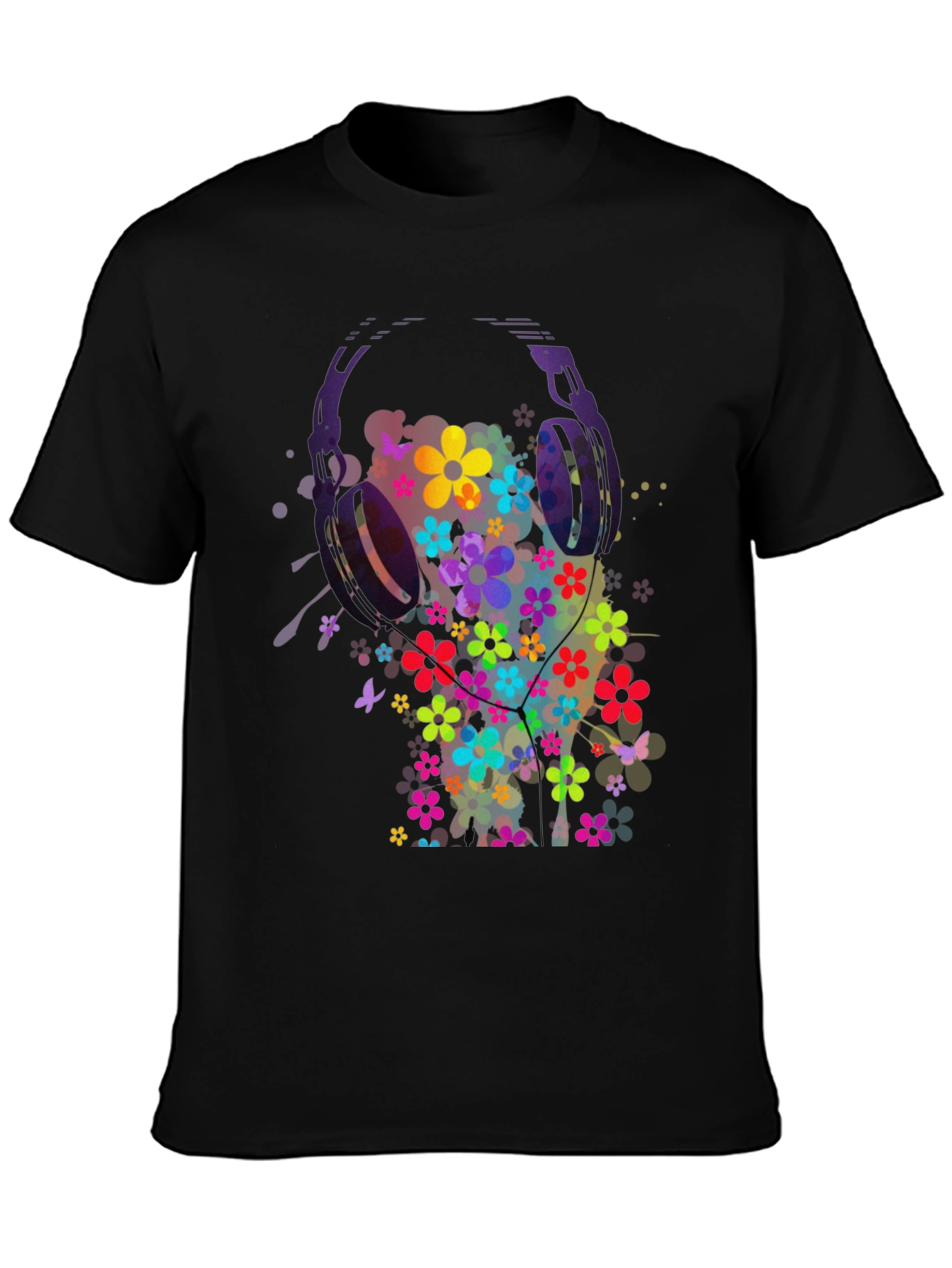 Floral Headphones Mens Graphic Tee