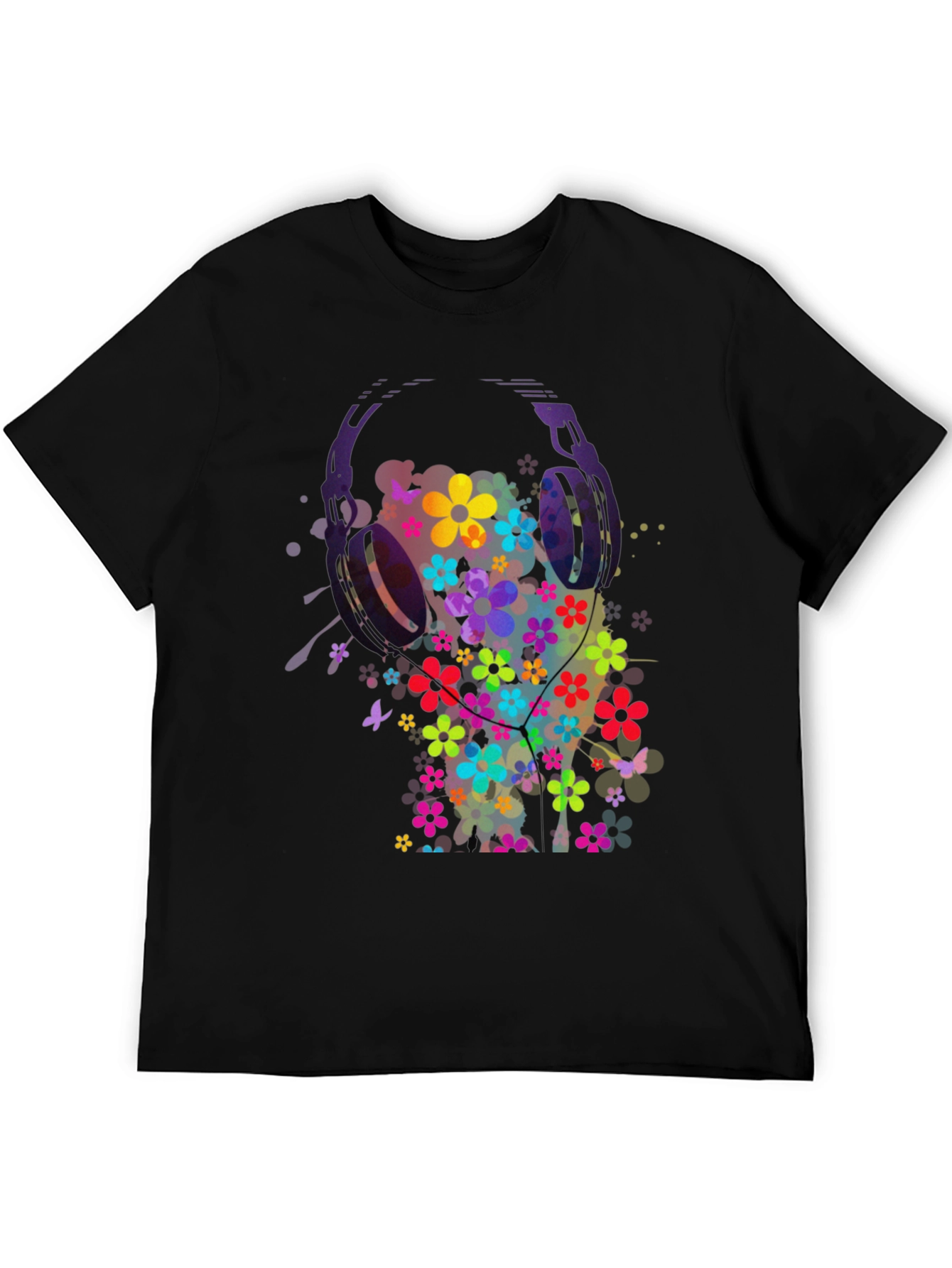 Floral Headphones Mens Graphic Tee