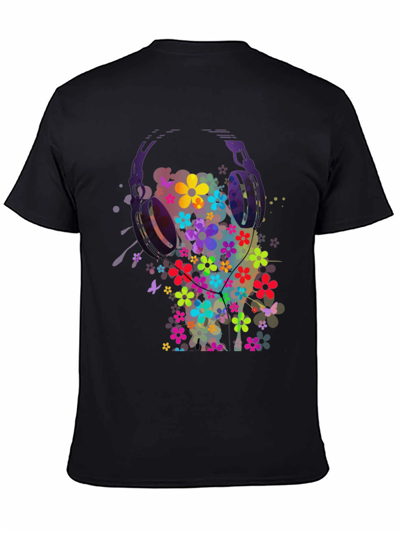 Floral Headphones Mens Graphic Tee