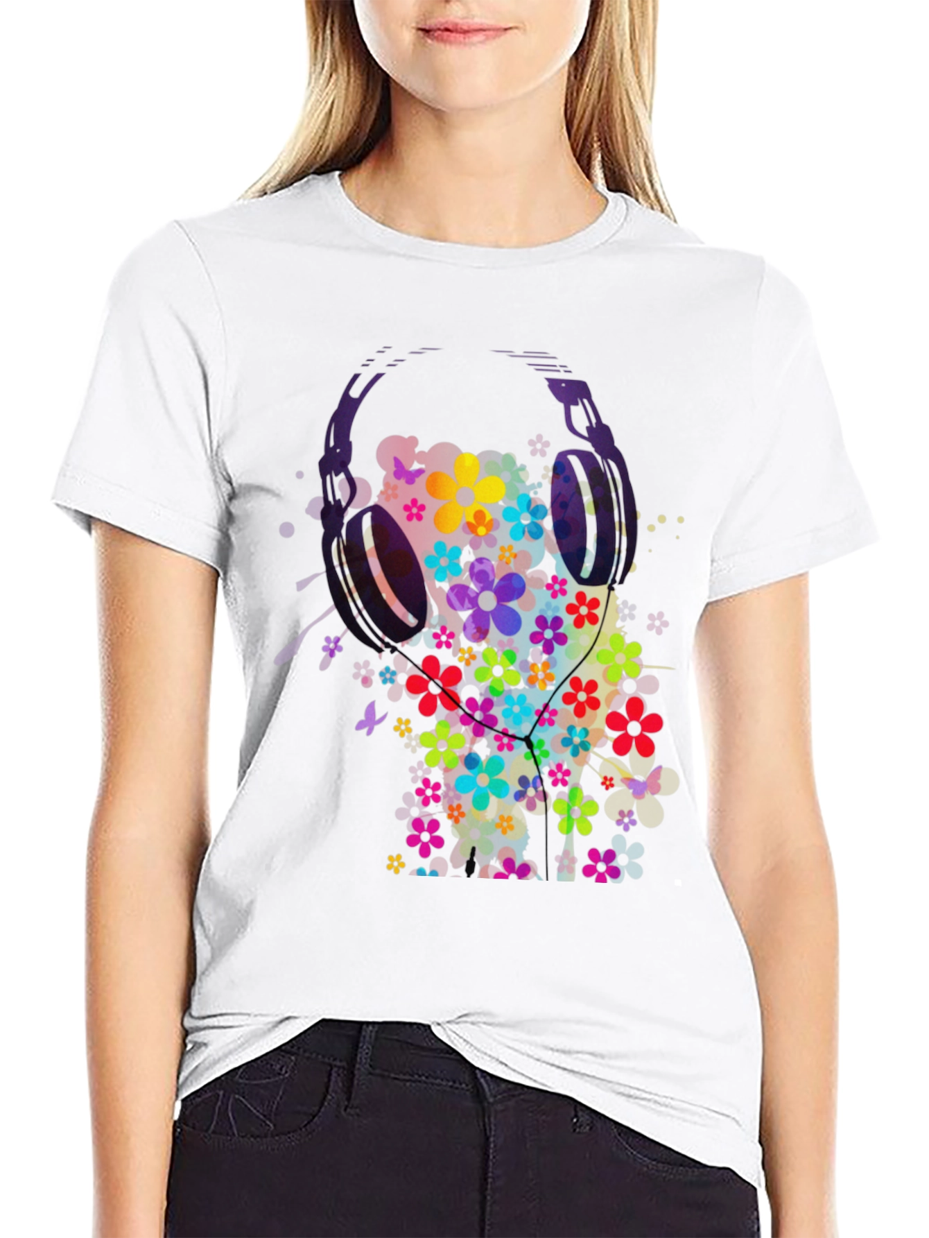 Floral Headphones Mens Graphic Tee