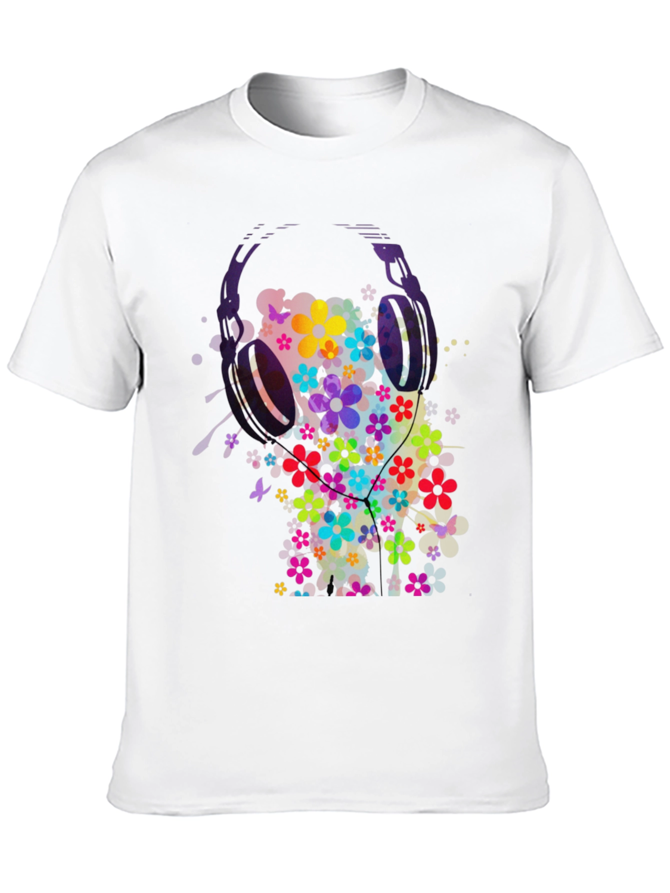 Floral Headphones Mens Graphic Tee