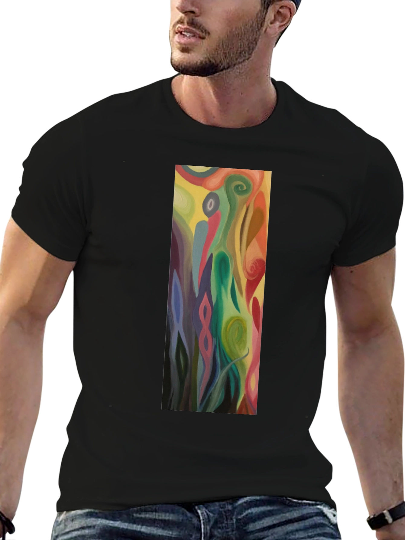 Abstract Art Graphic Black Tee - Mens Casual Style