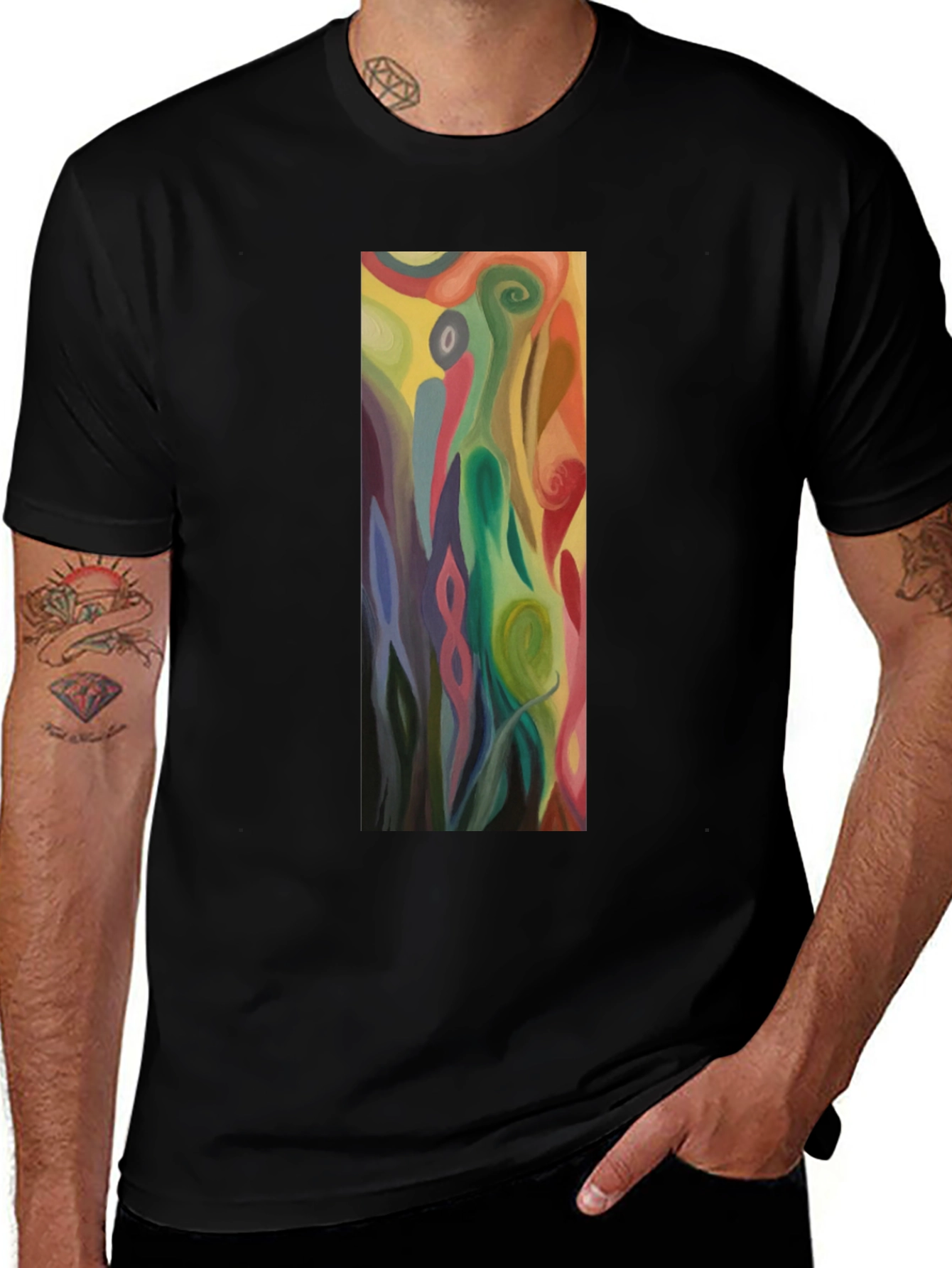 Abstract Art Graphic Black Tee - Mens Casual Style