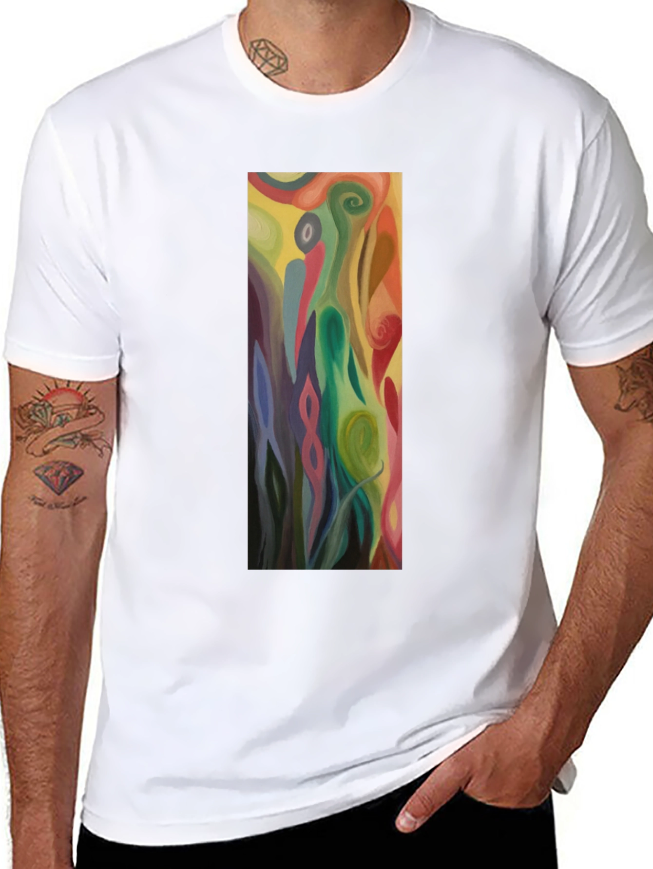 Abstract Art Graphic Black Tee - Mens Casual Style