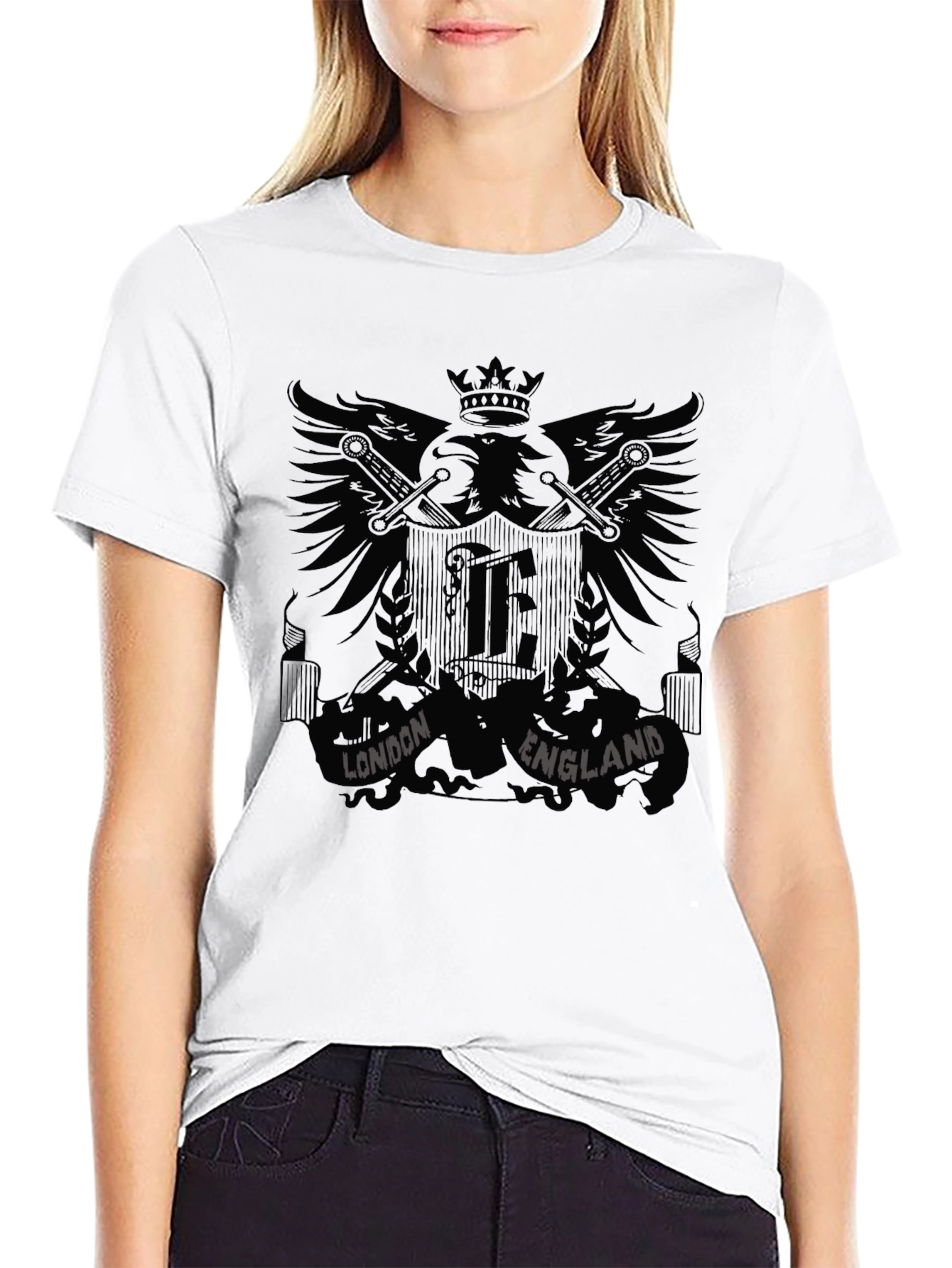 London England Eagle Crest Black T-Shirt