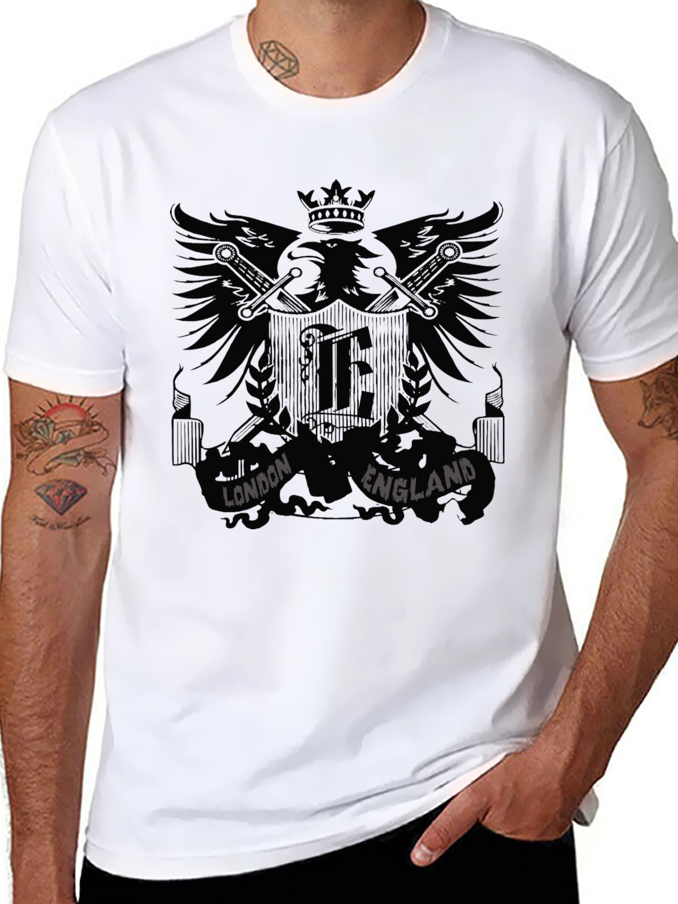 London England Eagle Crest Black T-Shirt