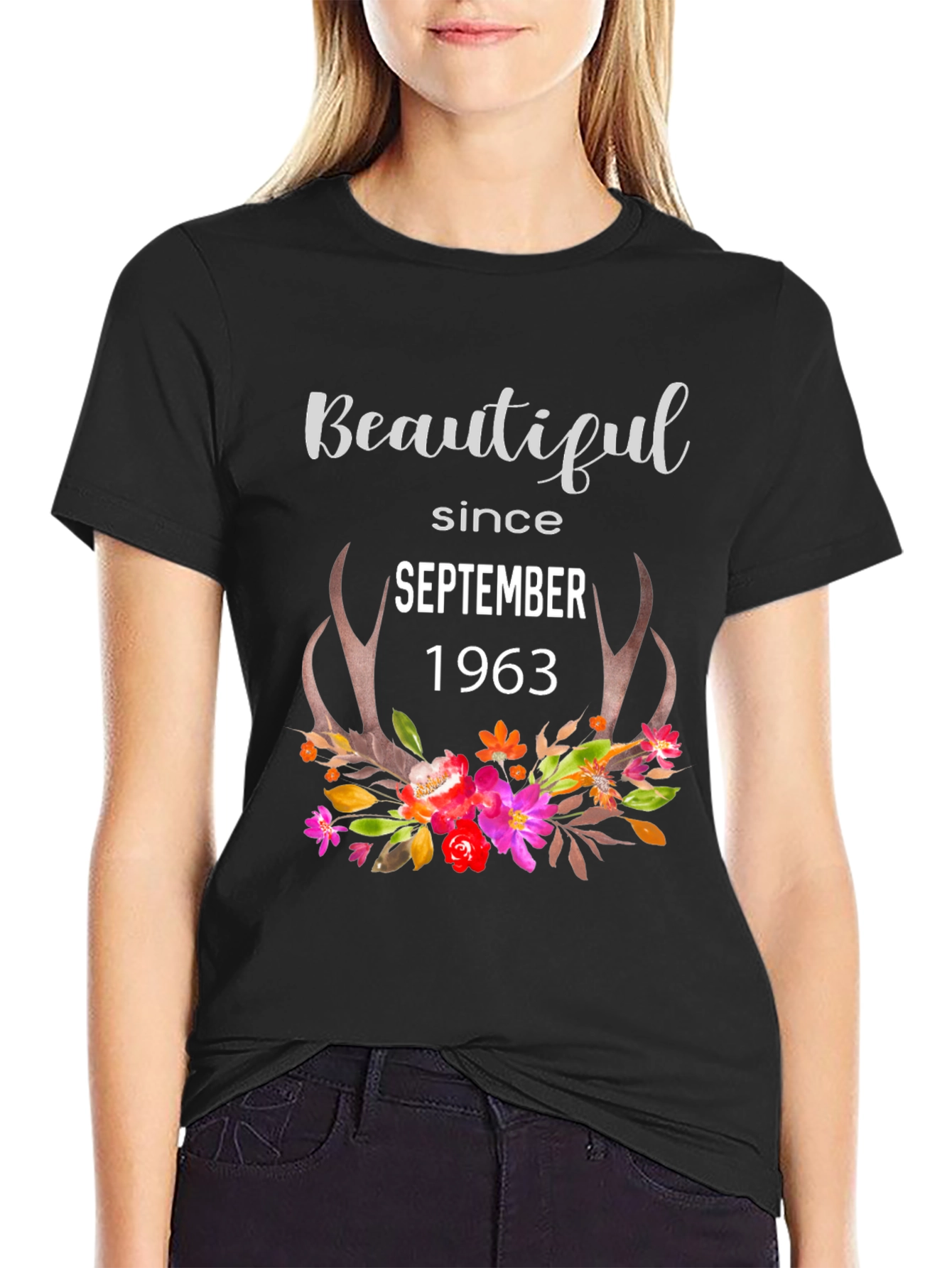 Beautiful Since 1963 Floral Antler Tee