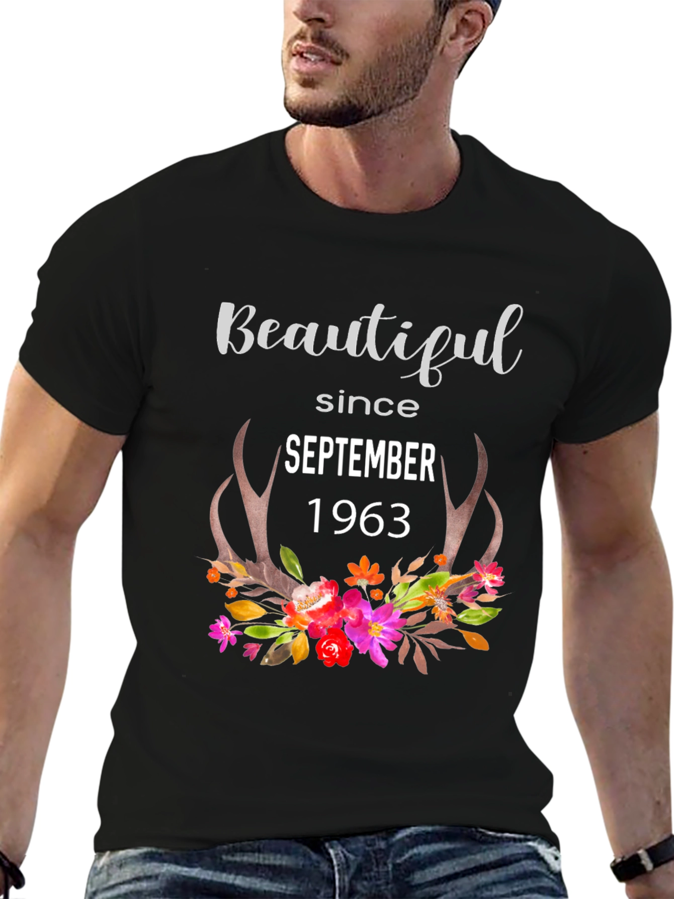 Beautiful Since 1963 Floral Antler Tee