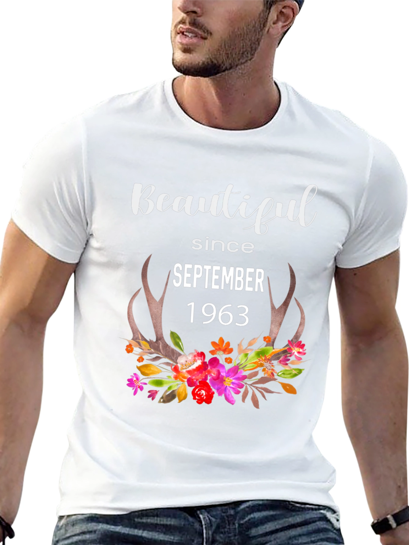 Beautiful Since 1963 Floral Antler Tee