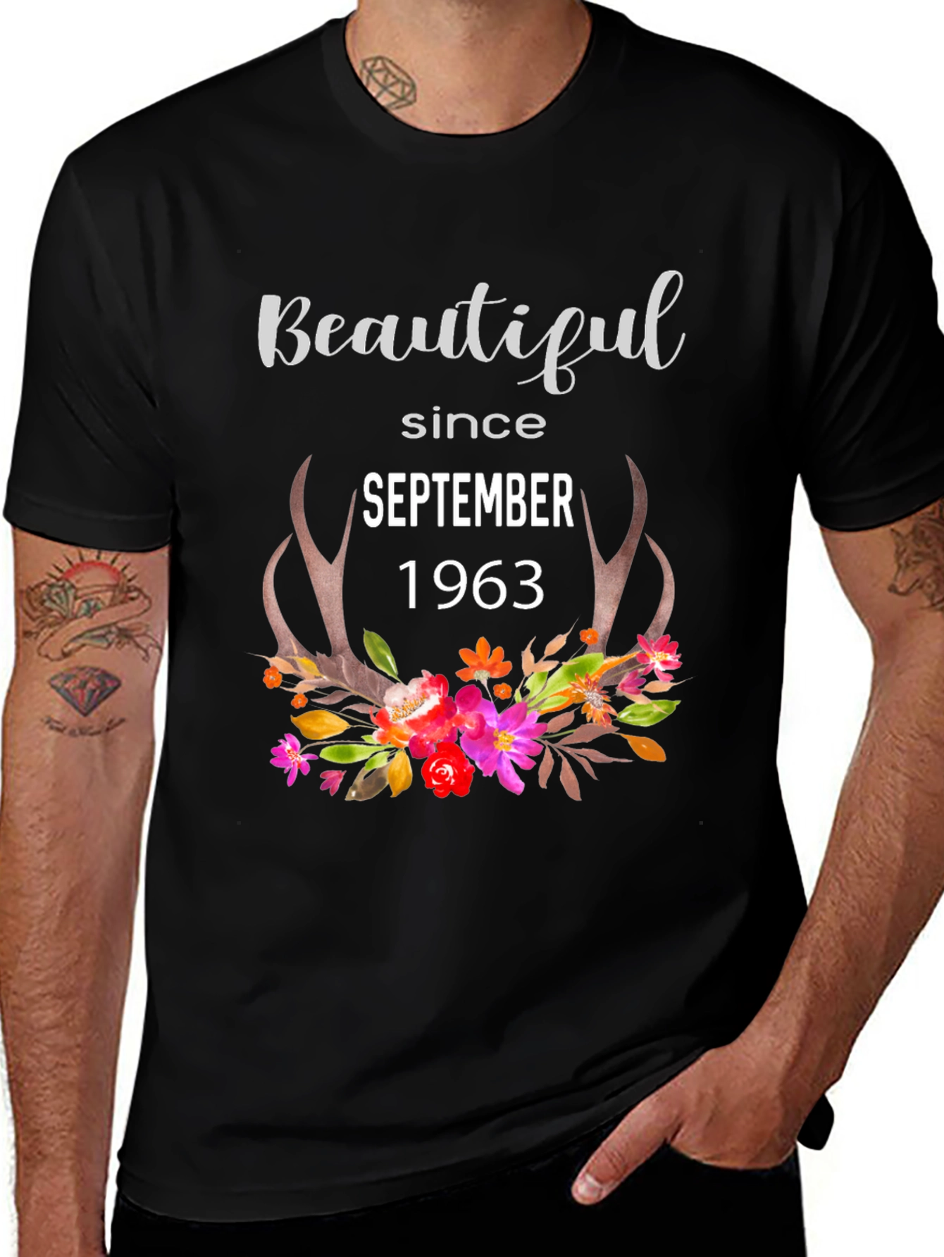 Beautiful Since 1963 Floral Antler Tee