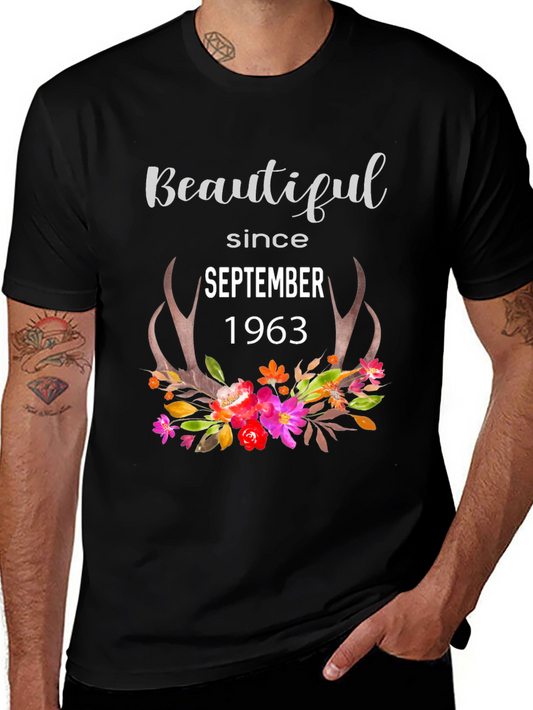Beautiful Since 1963 Floral Antler Tee
