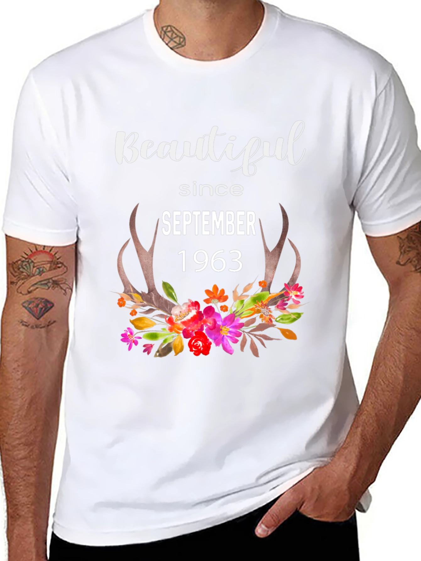 Beautiful Since 1963 Floral Antler Tee