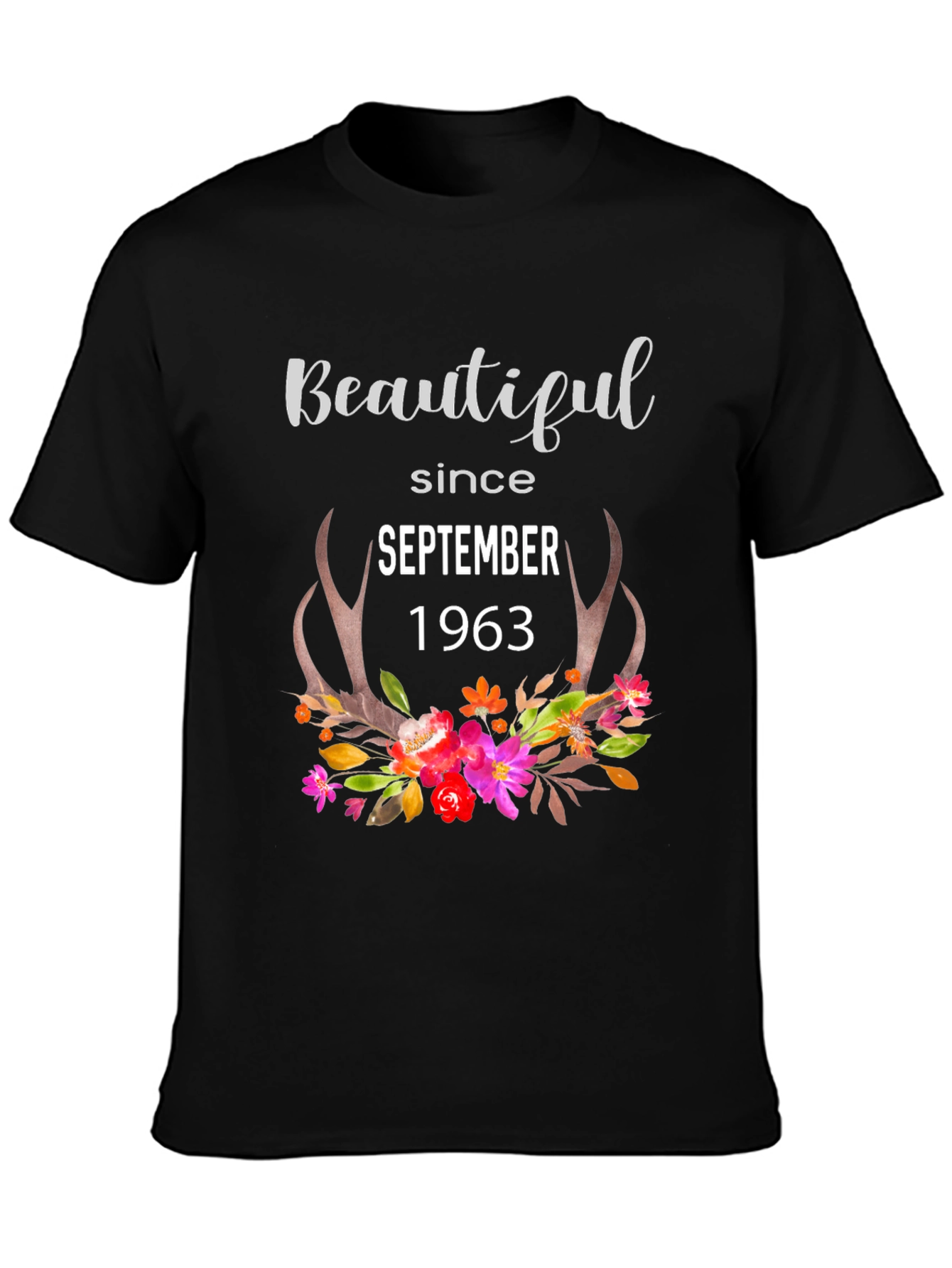 Beautiful Since 1963 Floral Antler Tee