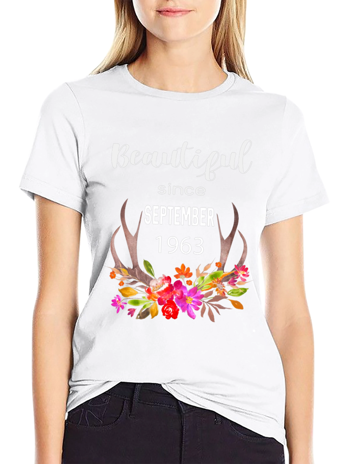 Beautiful Since 1963 Floral Antler Tee