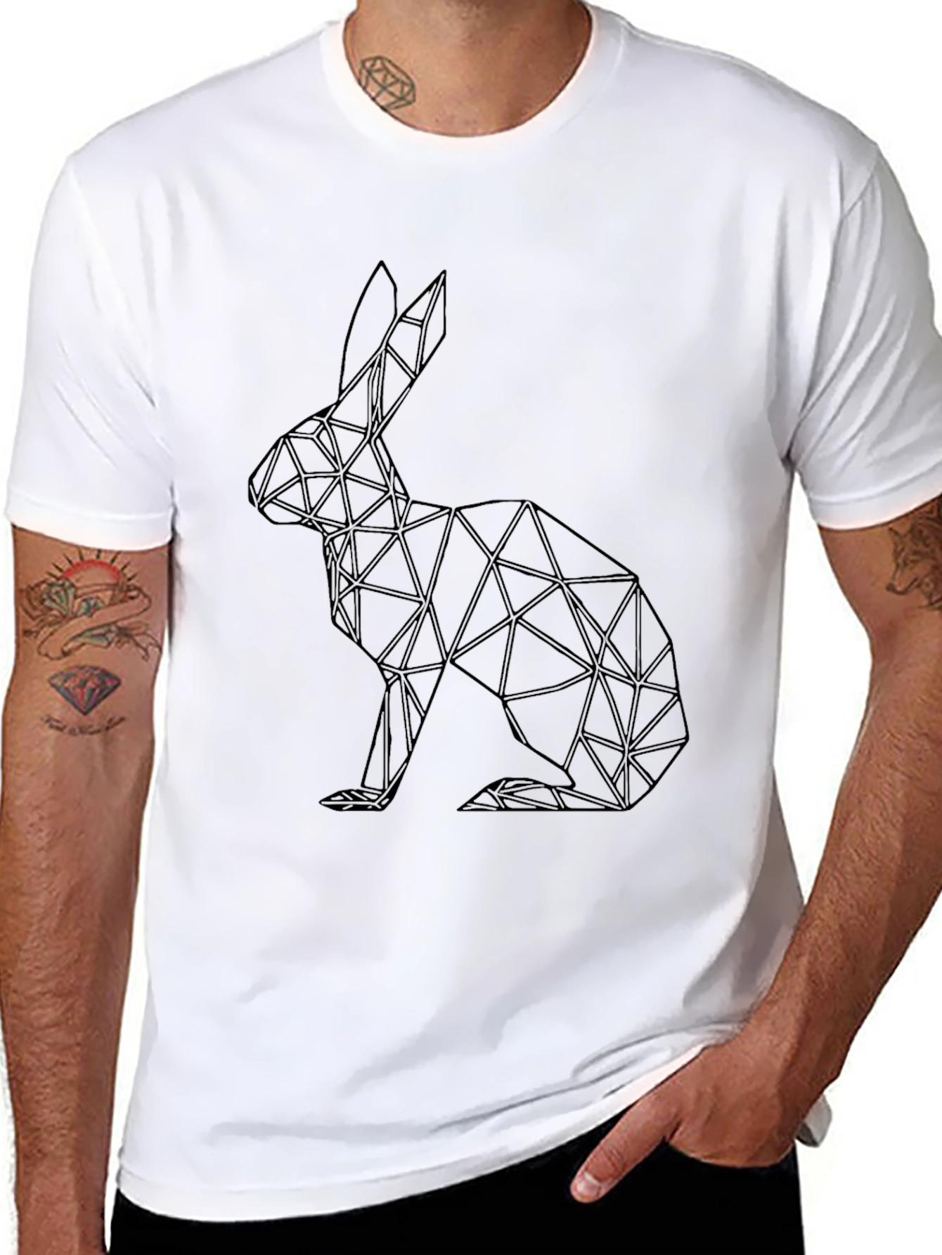 Geometric Rabbit Graphic Tee - Sleek Black Shirt