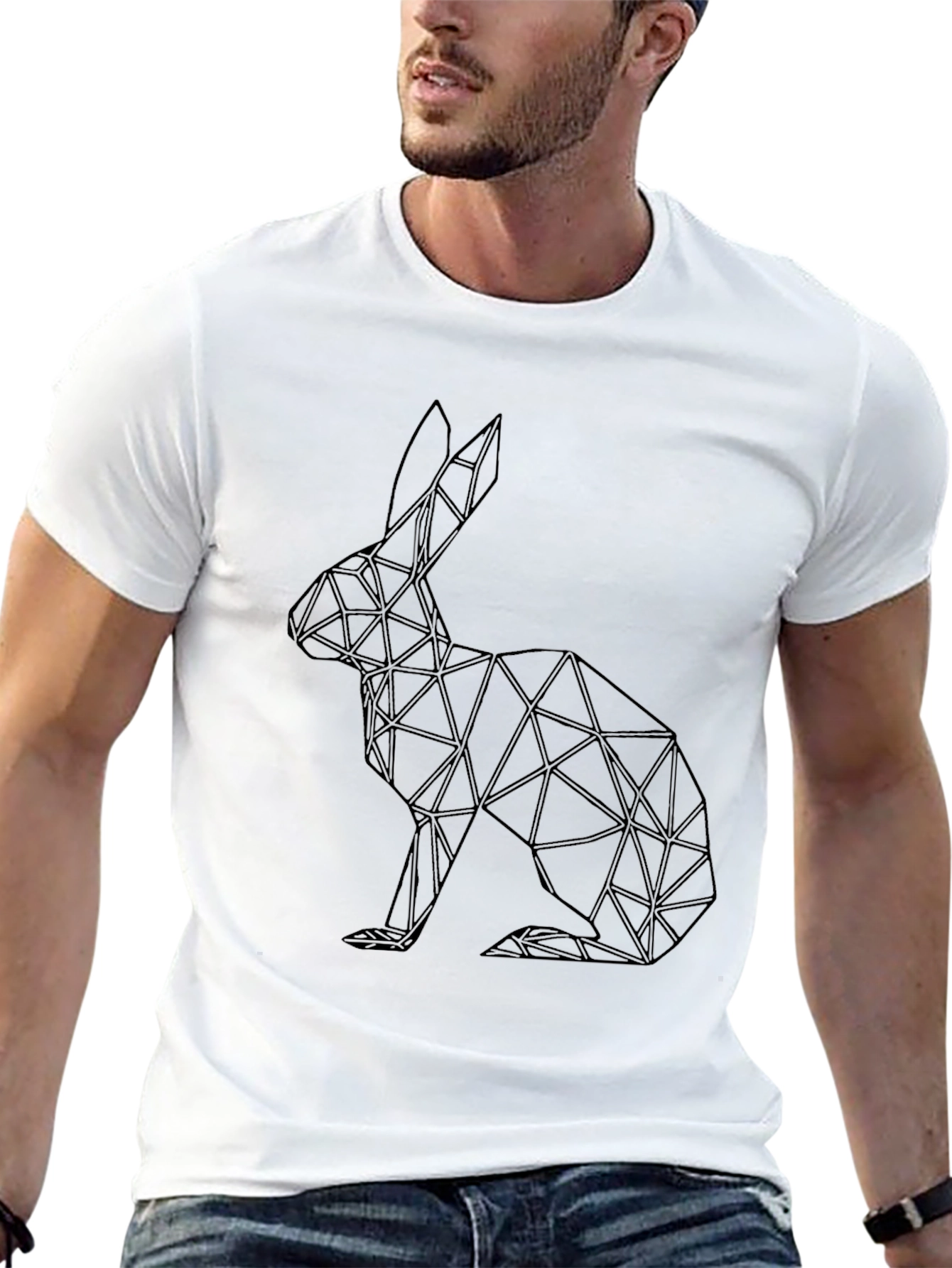 Geometric Rabbit Graphic Tee - Sleek Black Shirt