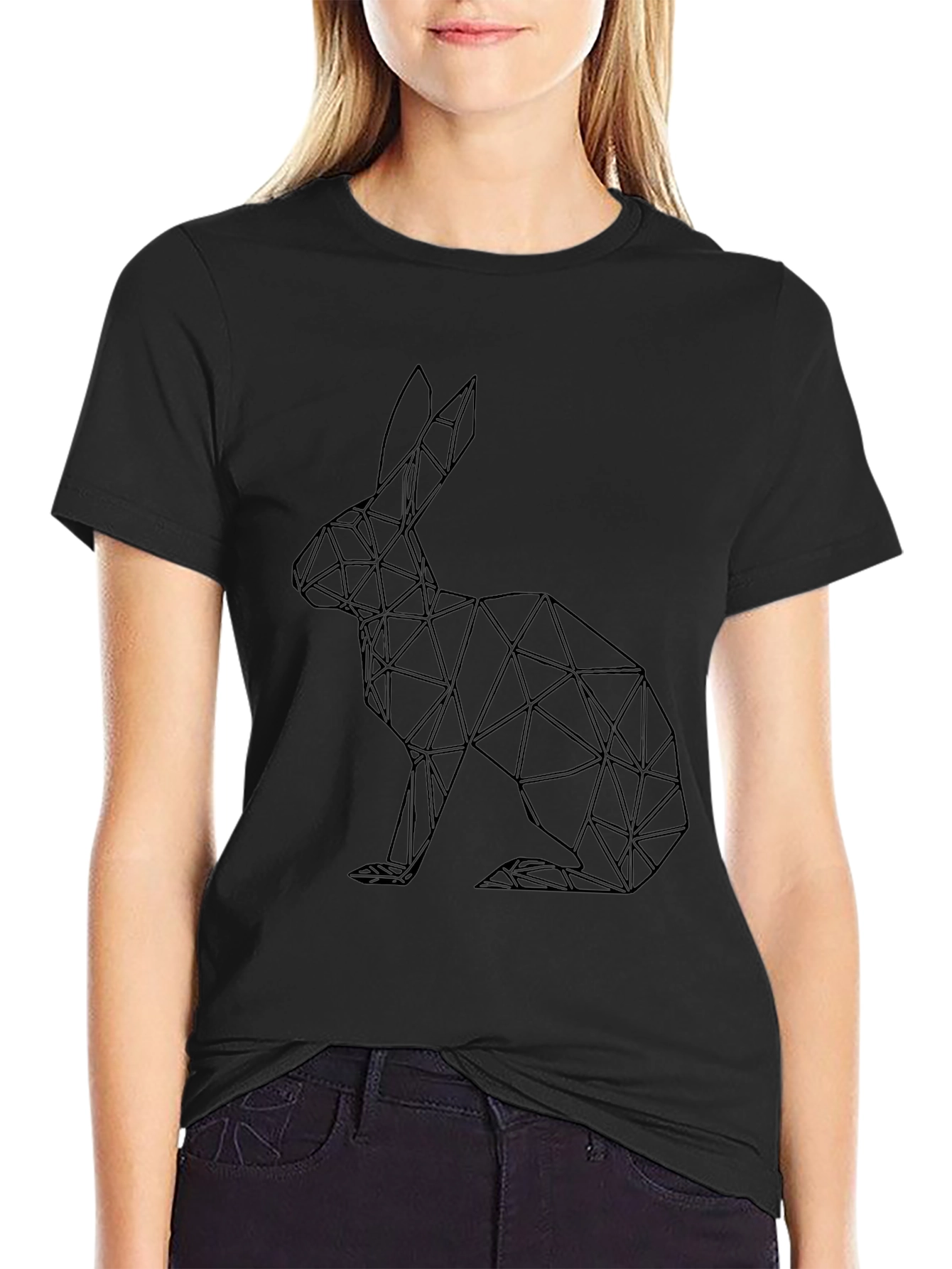 Geometric Rabbit Graphic Tee - Sleek Black Shirt
