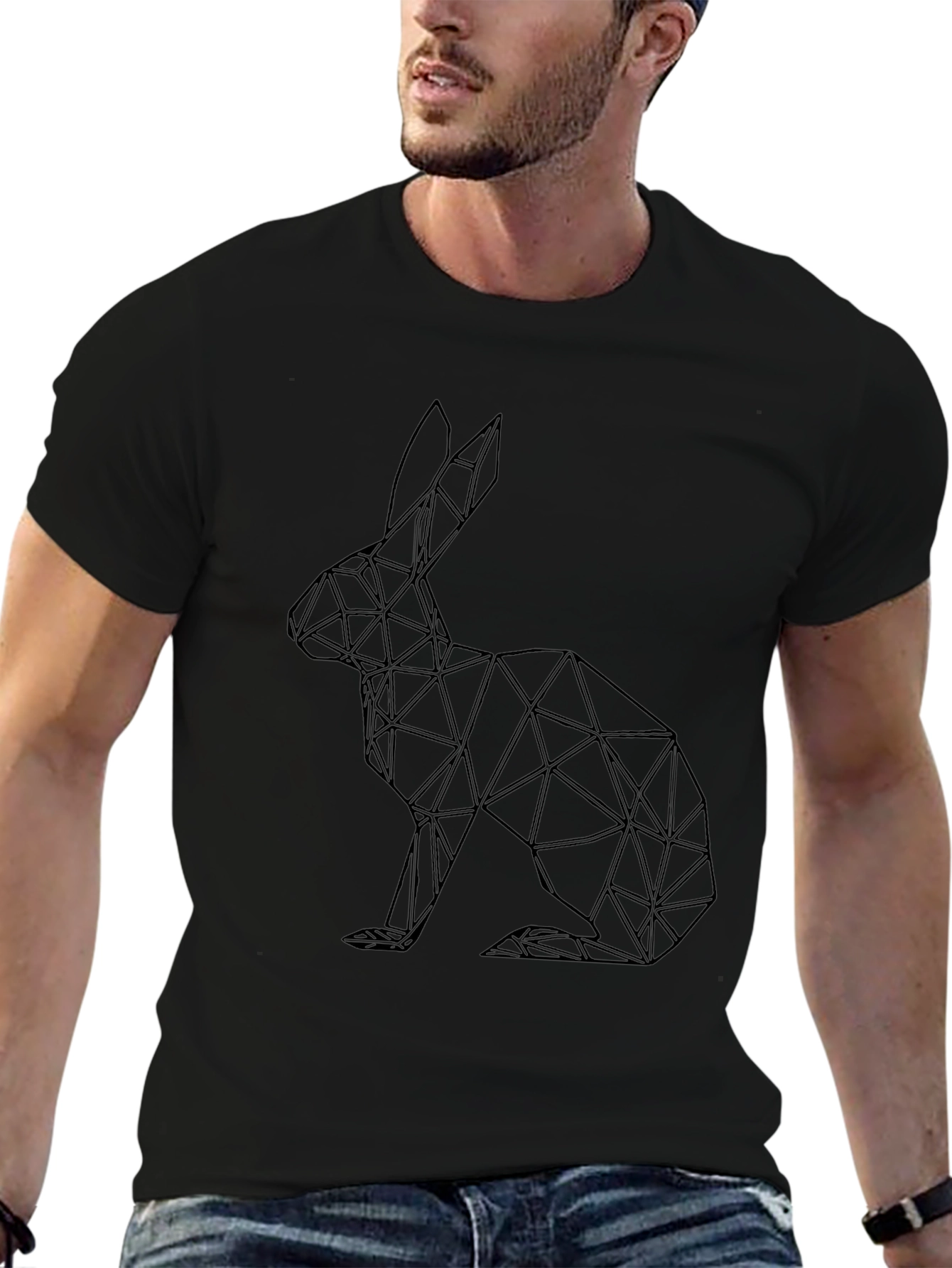 Geometric Rabbit Graphic Tee - Sleek Black Shirt