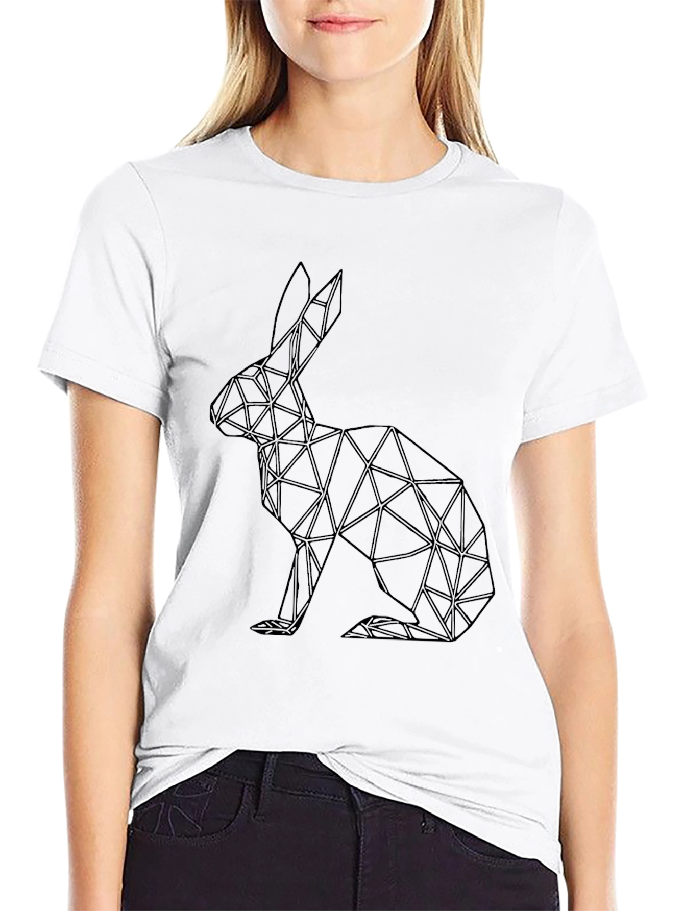 Geometric Rabbit Graphic Tee - Sleek Black Shirt