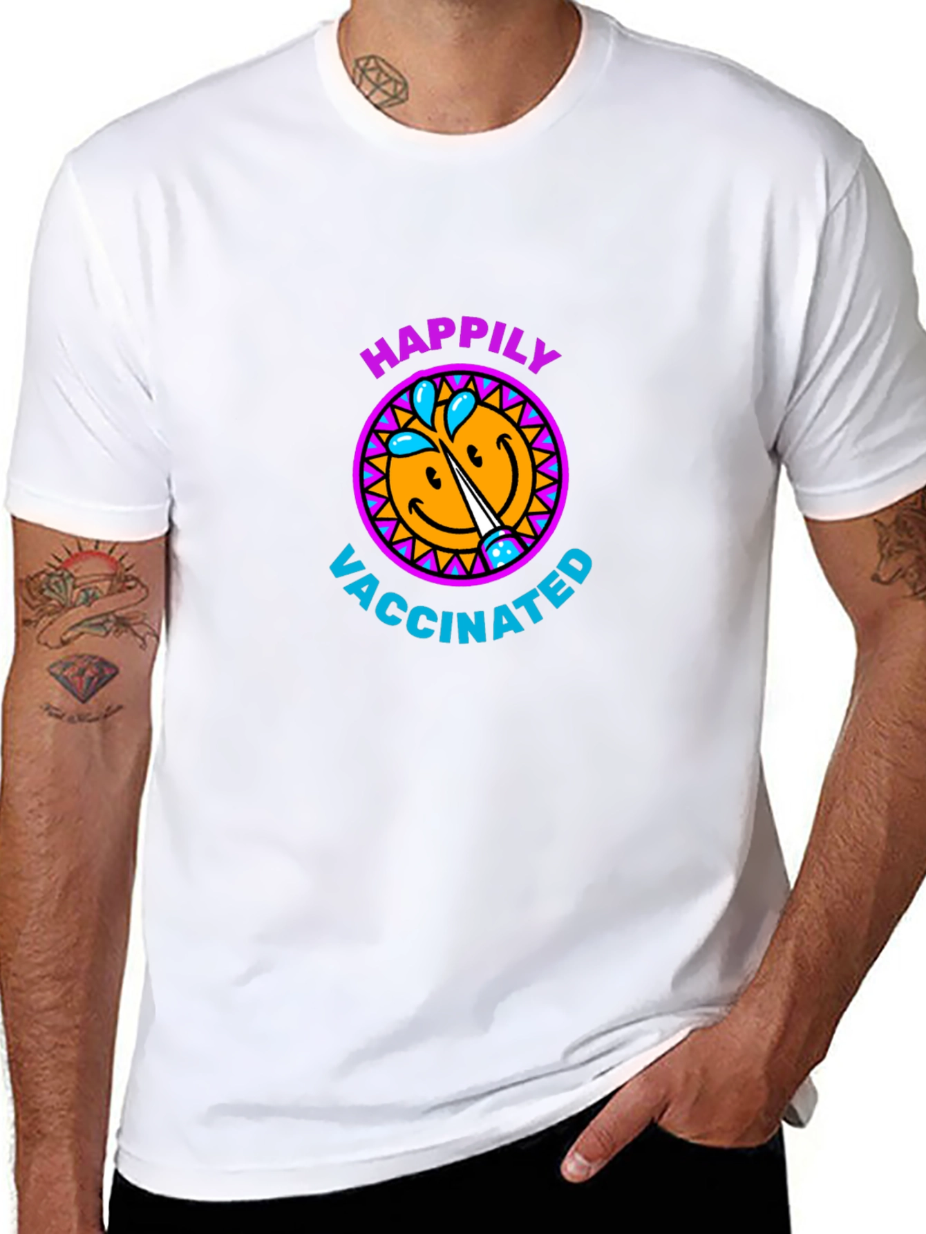 Happily Vaccinated Smiley Face Graphic T-Shirt
