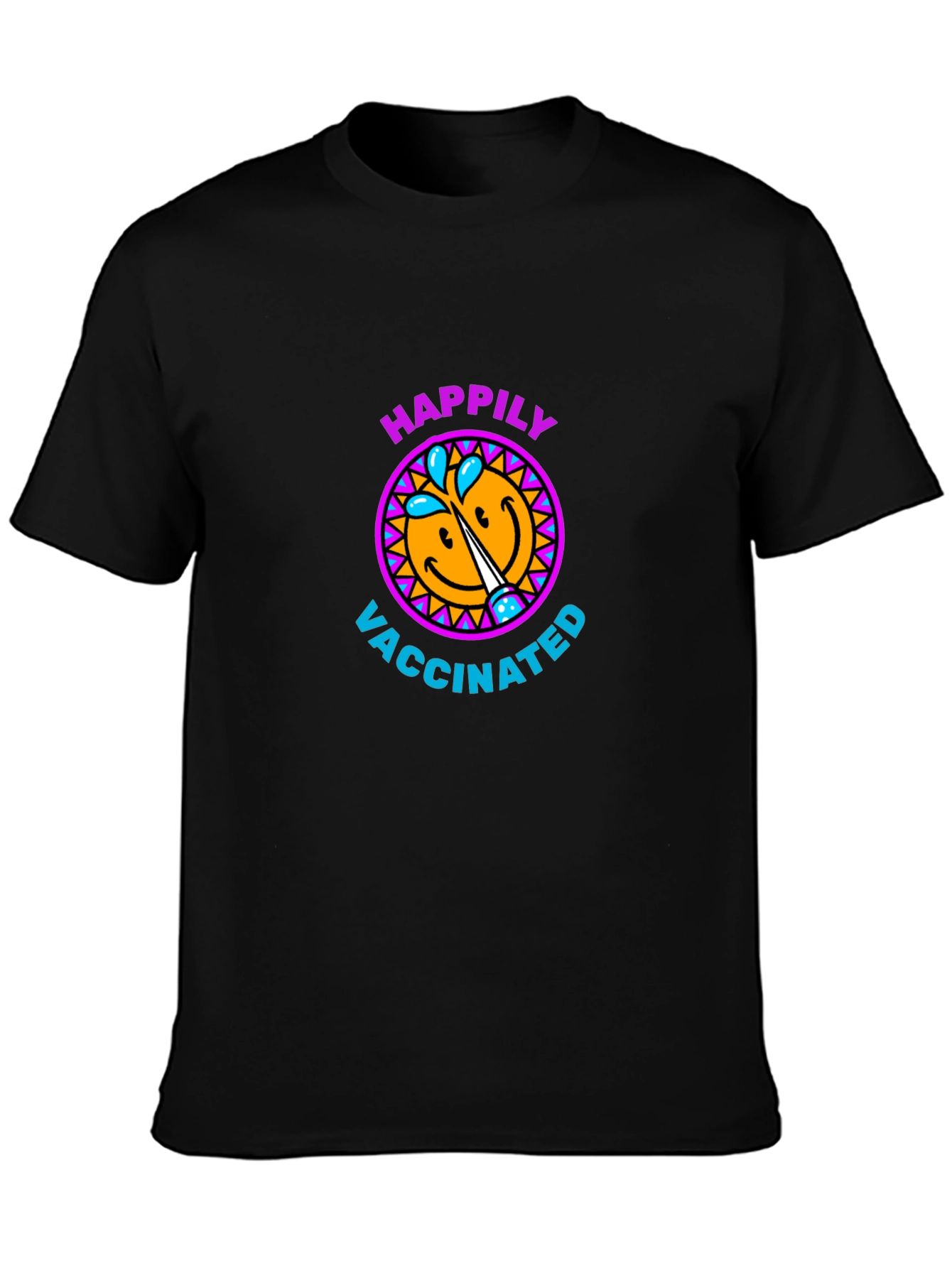 Happily Vaccinated Smiley Face Graphic T-Shirt