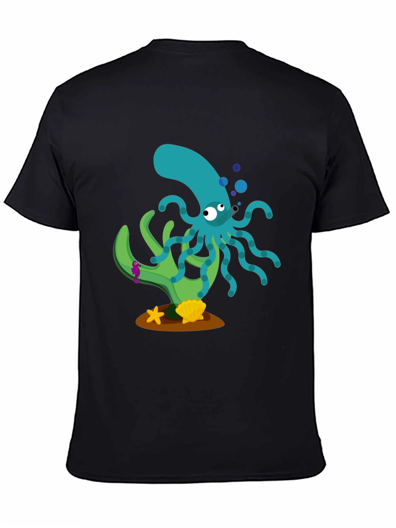 Cartoon Octopus Graphic Print Black T-Shirt