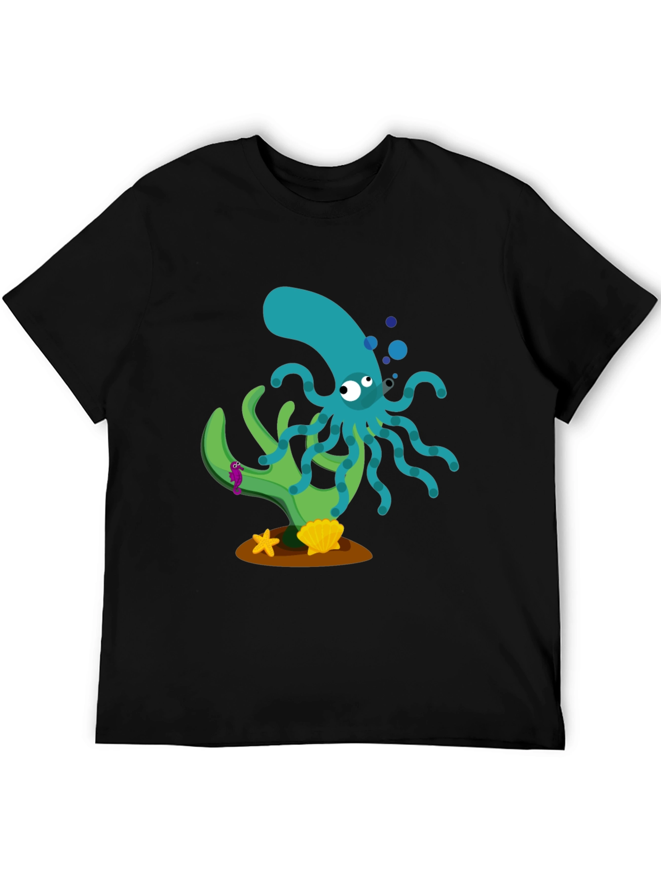 Cartoon Octopus Graphic Print Black T-Shirt