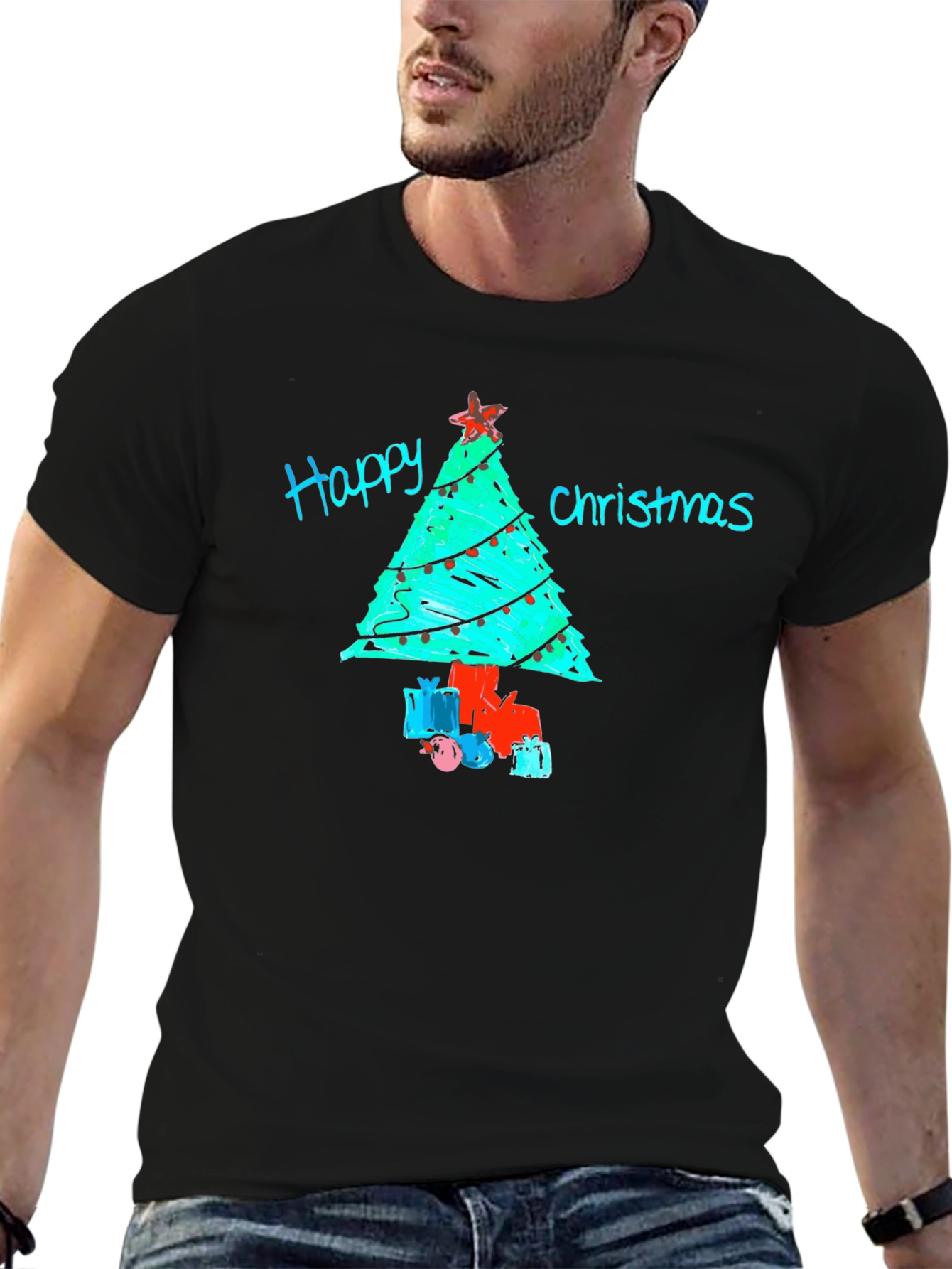 Festive Happy Christmas Tree Graphic T-Shirt