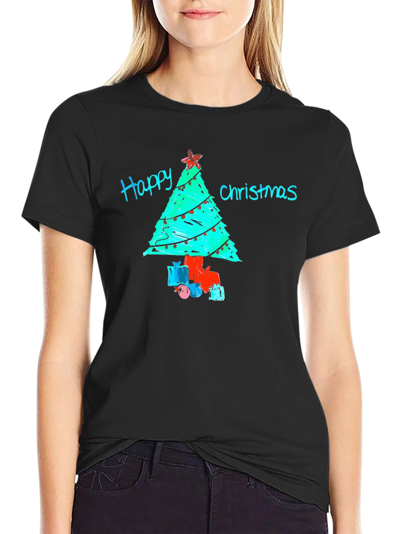 Festive Happy Christmas Tree Graphic T-Shirt