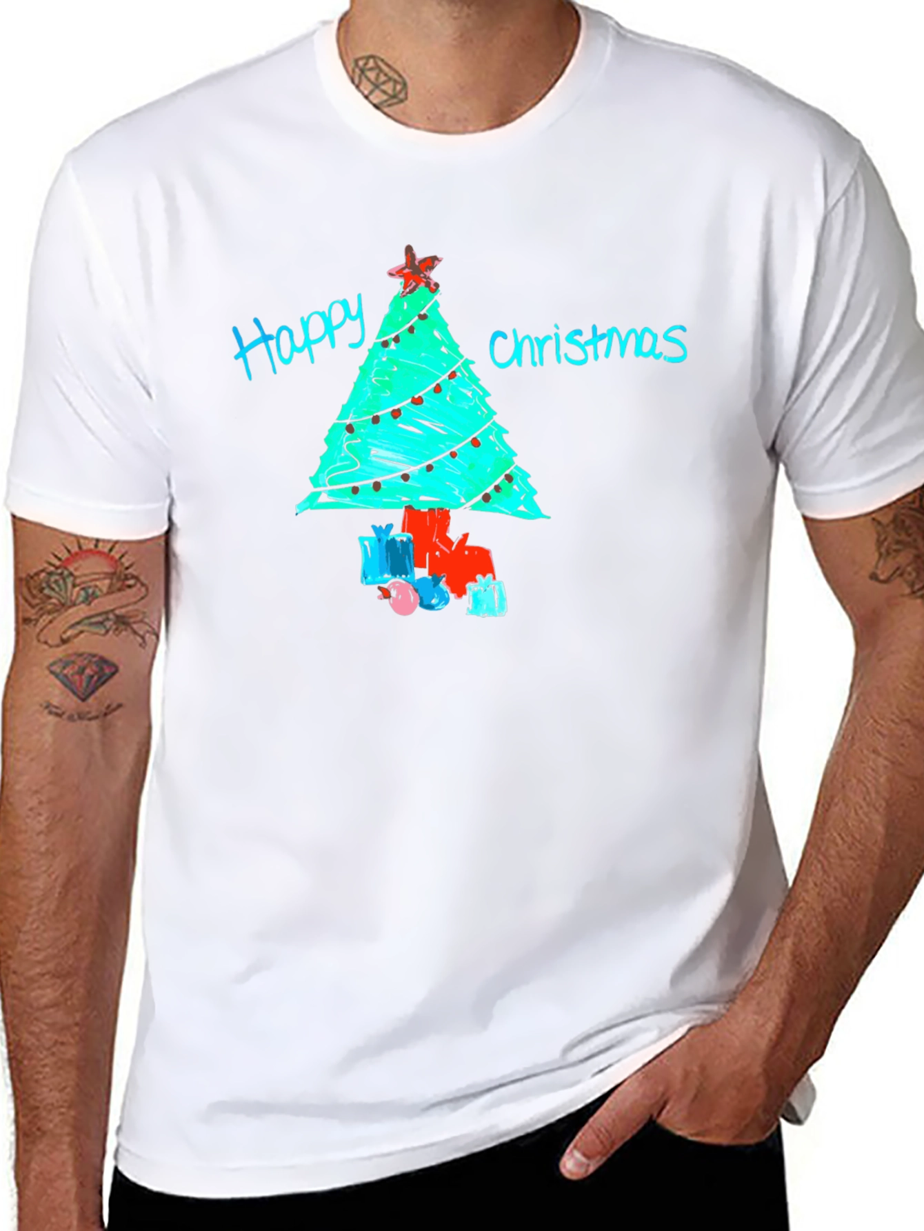 Festive Happy Christmas Tree Graphic T-Shirt