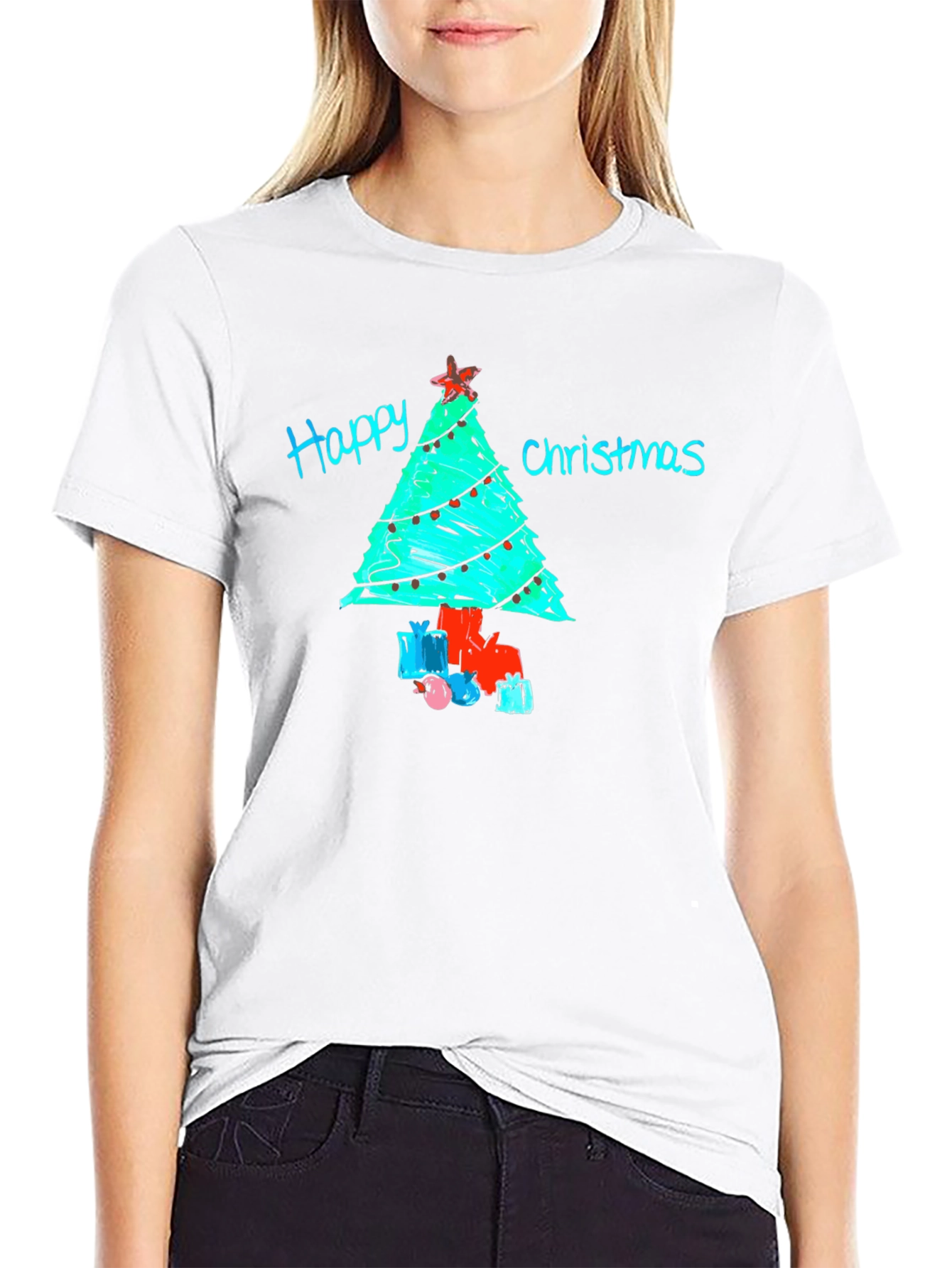 Festive Happy Christmas Tree Graphic T-Shirt