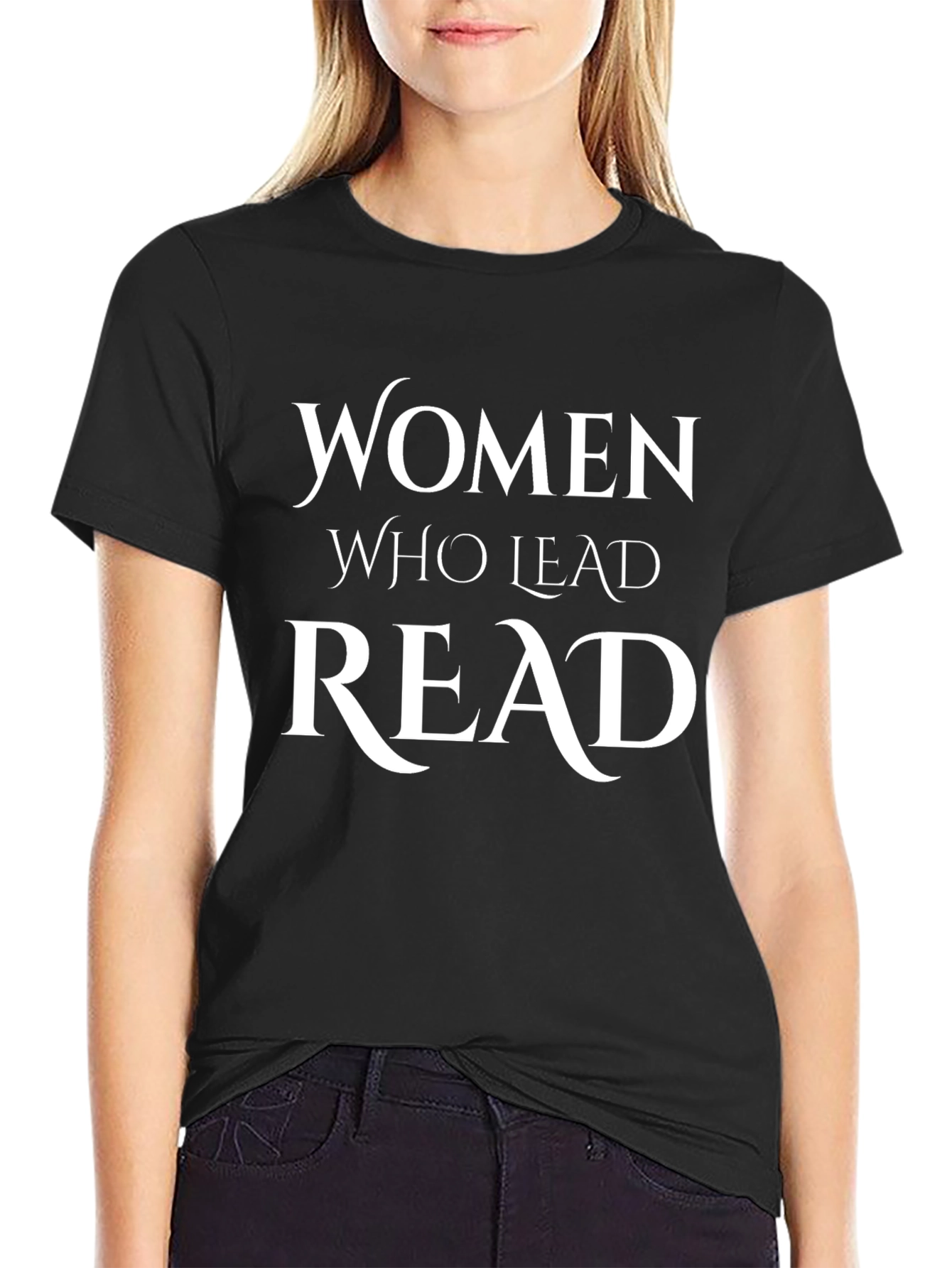Women Who Lead Read T-Shirt Black Cotton Tee