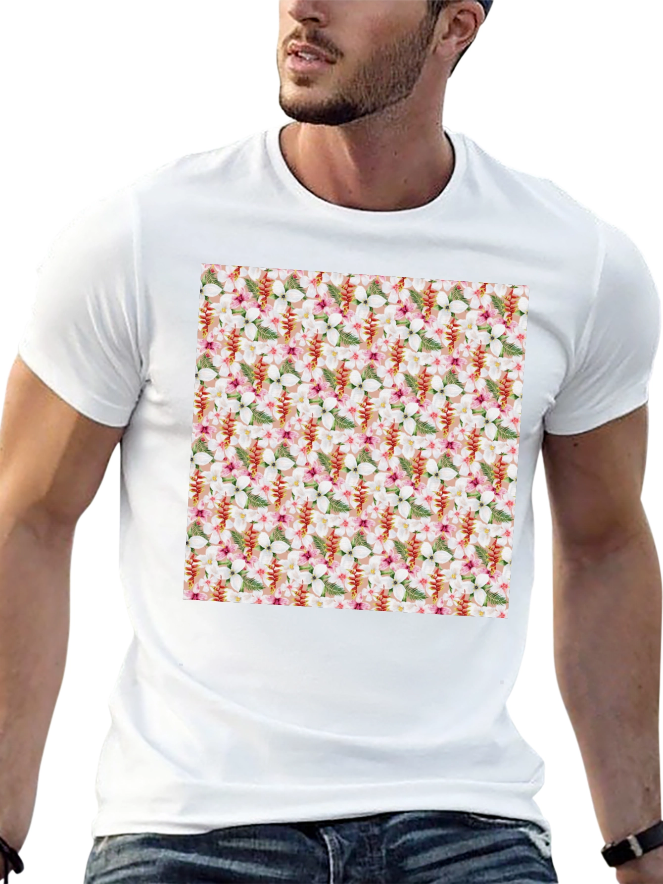 Tropical Floral Print Mens T-Shirt