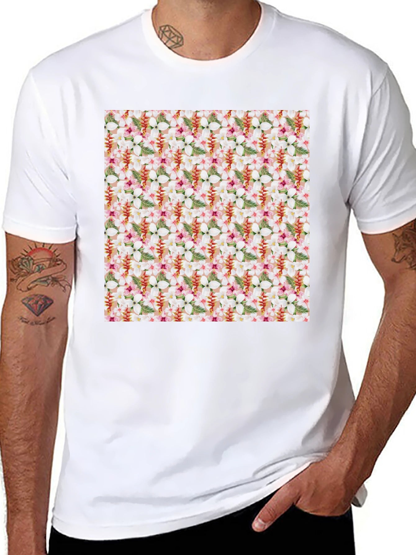 Tropical Floral Print Mens T-Shirt