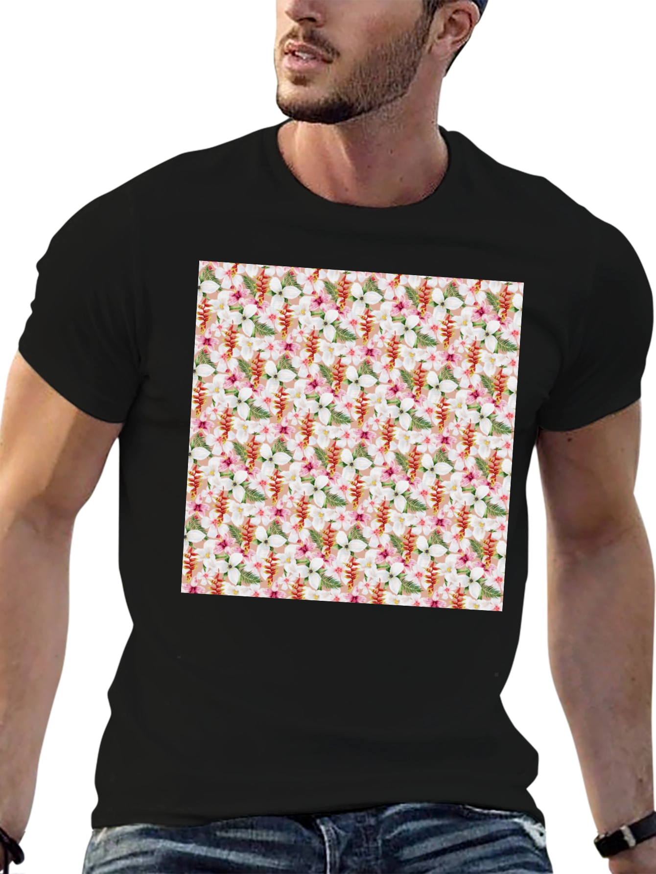 Tropical Floral Print Mens T-Shirt