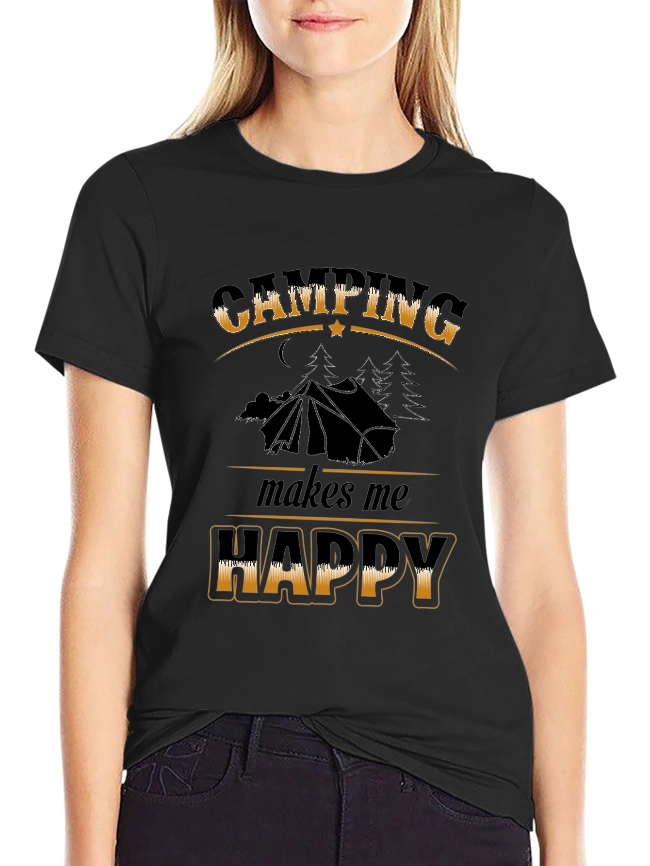 Camping Makes Me Happy Black T-Shirt